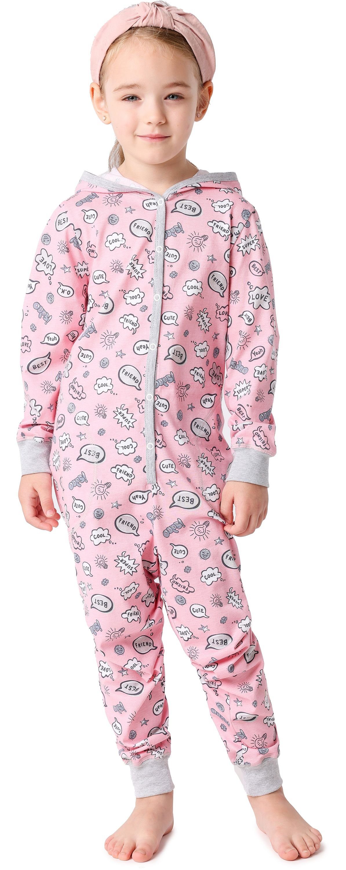 Merry Style Schlafanzug Mädchen Schlafoverall mit Kapuze MS10-223 Rosa Wolken | Pyjamas