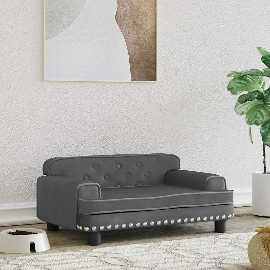 furnicato Tierbett Hundebett Dunkelgrau 70 x 45 x 30 cm mit Massivholz-Rahmen, Samt, Samtiges Haustier-Sofa mit weichem Schaumstoff für kleine Hunde
