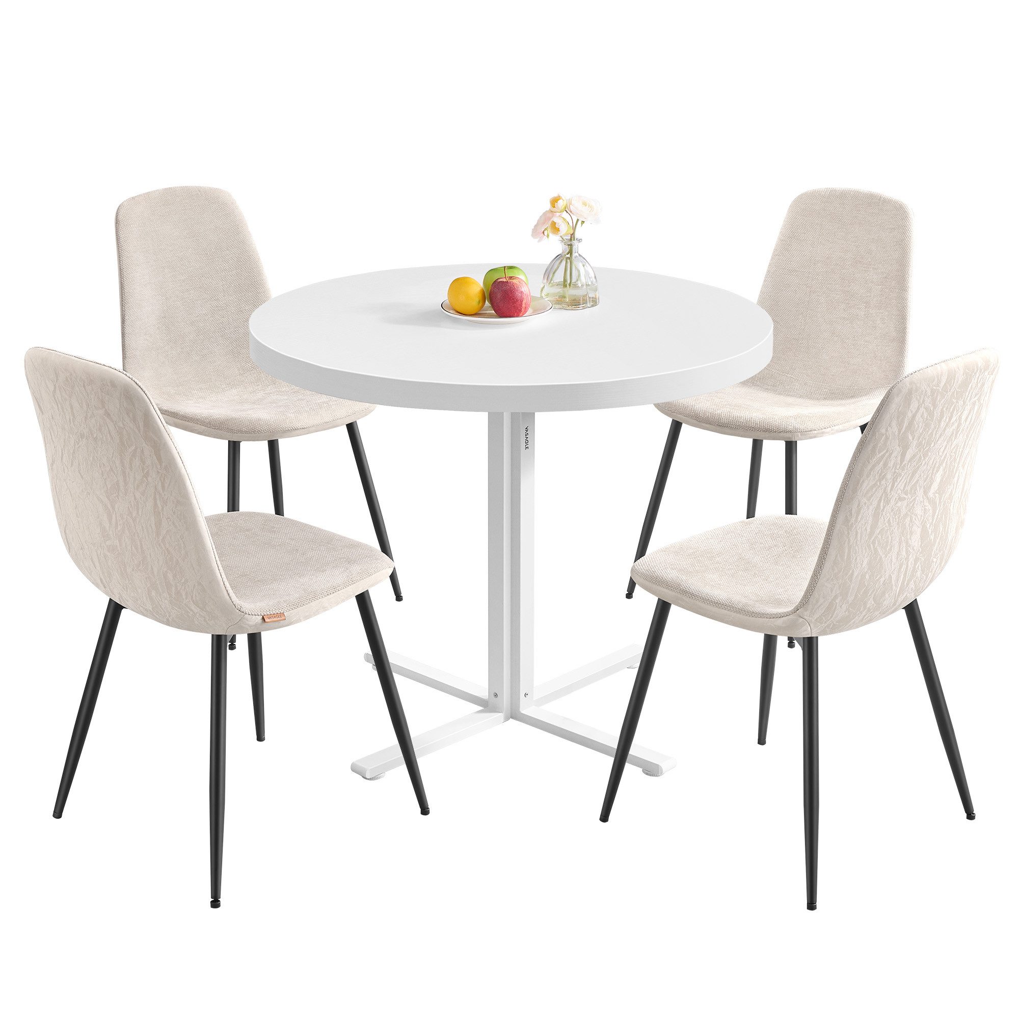 VASAGLE Essgruppe Runder Tisch mit Esszimmerstühlen, Essgruppe, (5-tlg), Küchentisch 80x80x74.8cm, 4 Esszimmerstühlen je 55 x 43,5 x 85,5 cm