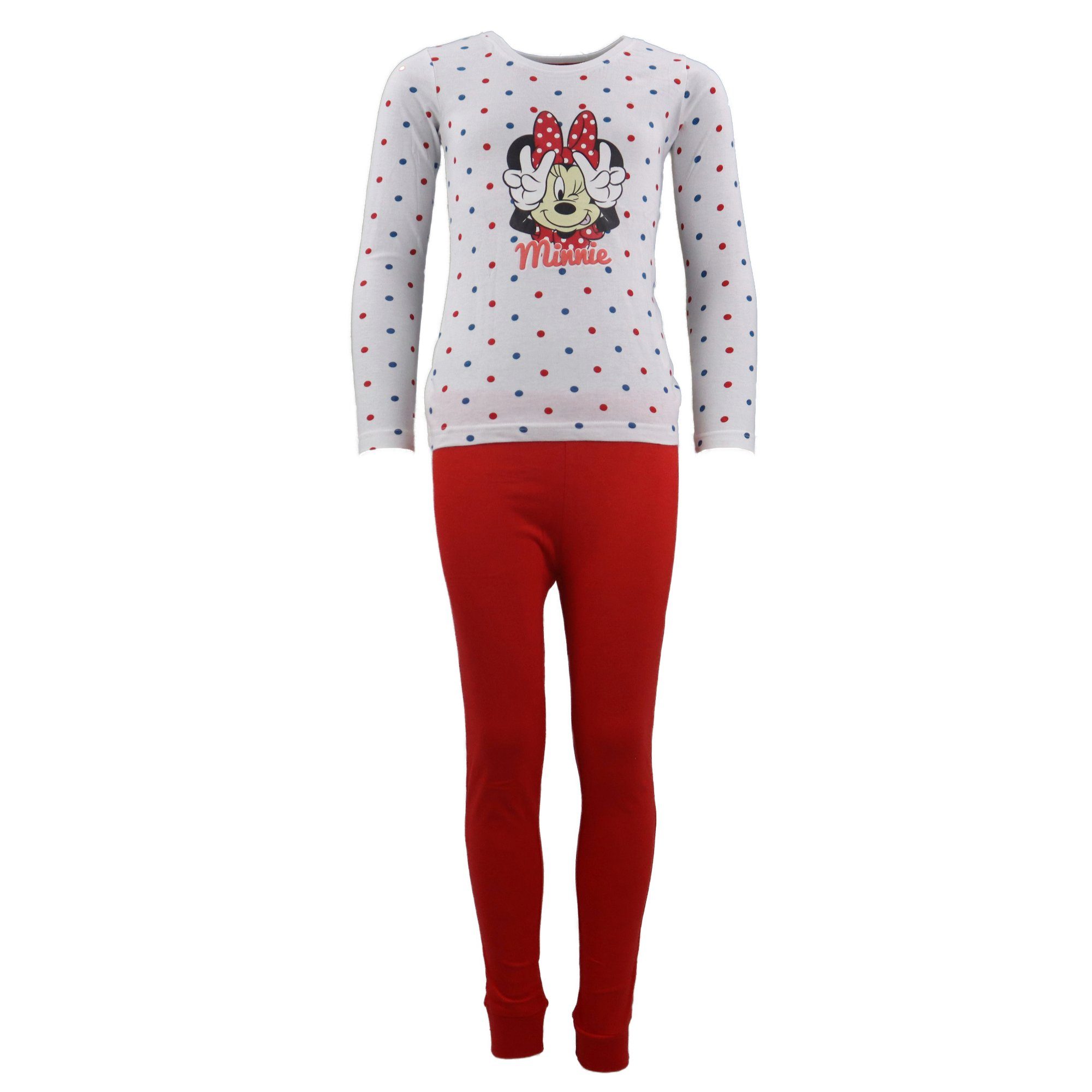 Rot bis Schlafanzug Gr. Pyjama Minnie 128, Mouse Kinder 100% 98 Minnie Mädchen Maus Baumwolle Disney