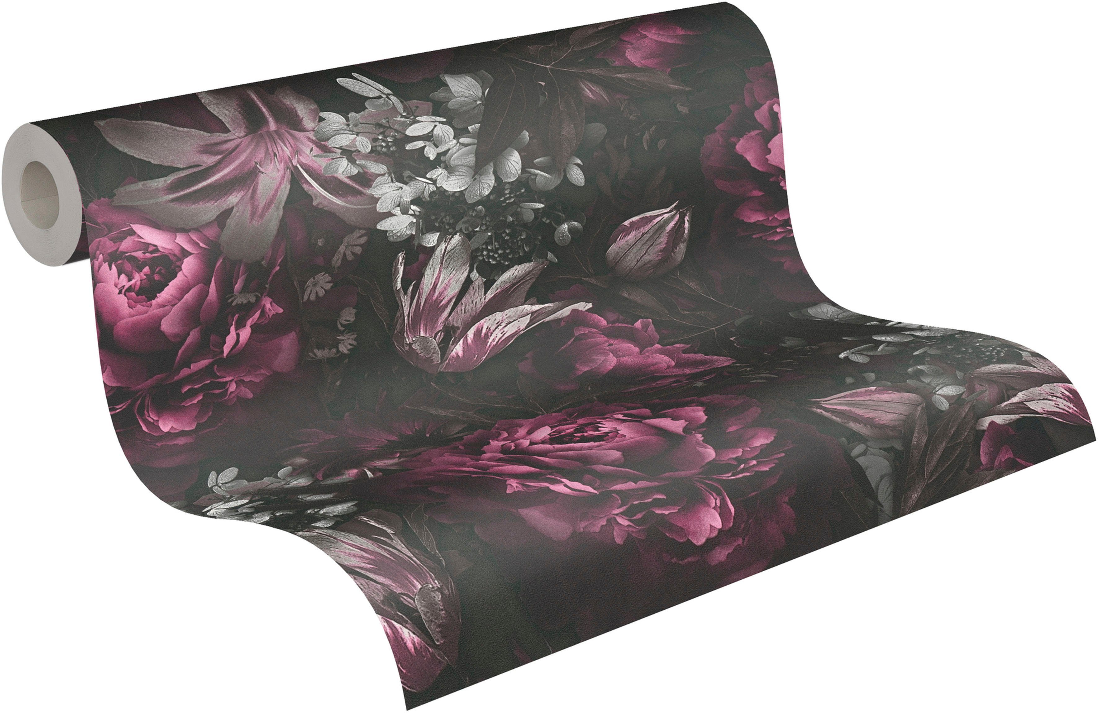 A.S. Création Vliestapete PintWalls Rosen Floral, glatt, matt, gemustert, neutral, (1 St), Blumentapete Tapeten Wohnzimmer Schlafzimmer Küche modern Design Optik