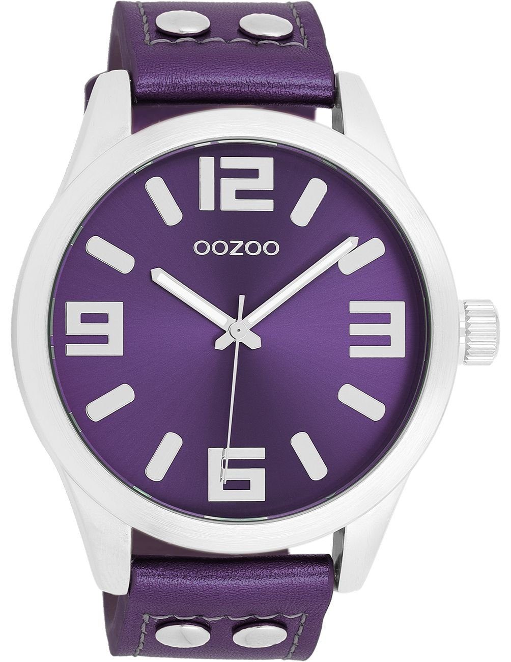 OOZOO Quarzuhr Basic Line Uhr C1080 Lederband Metallic Purple 46 mm