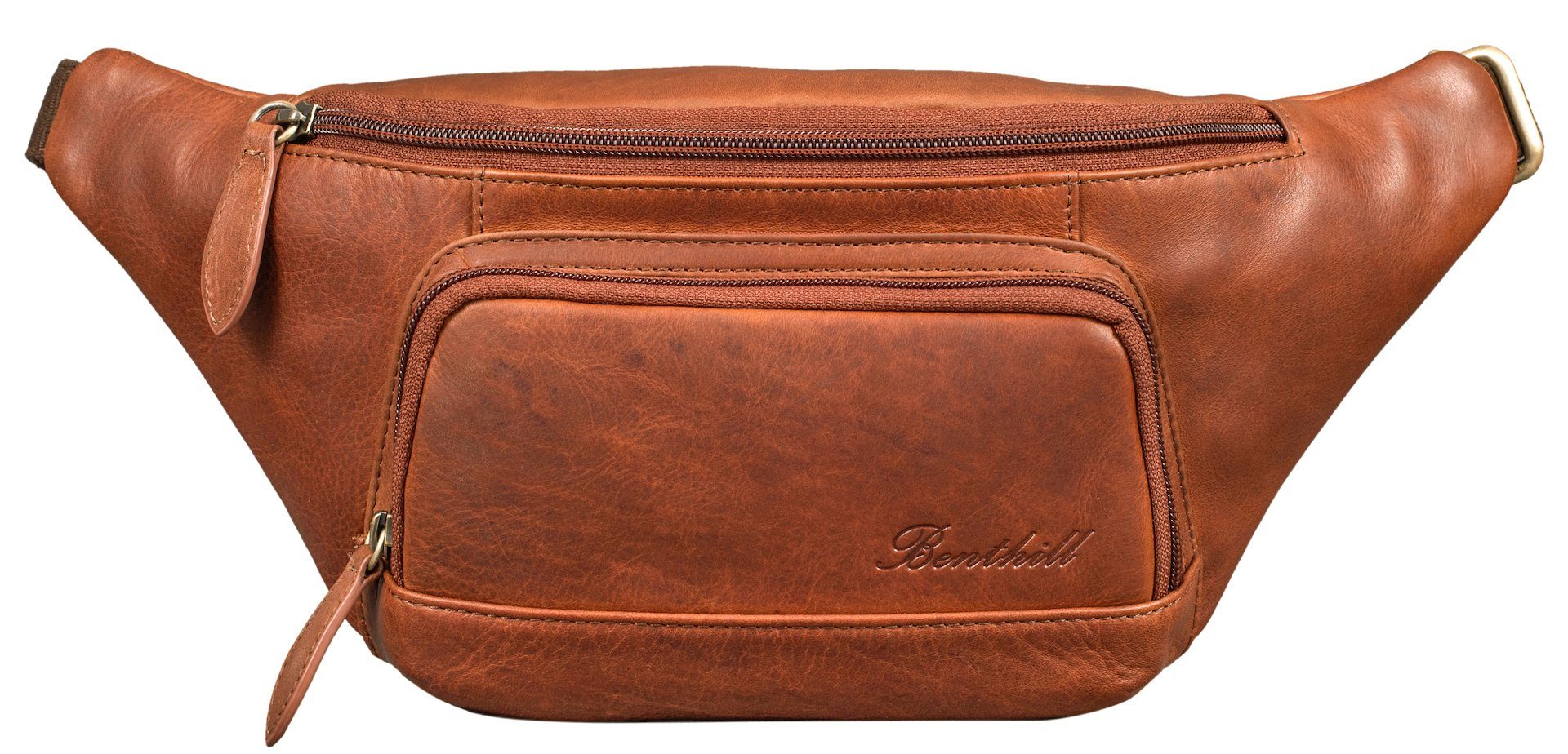 Benthill Gürteltasche Echt Leder Bauchtasche Gürteltasche Wandertasche Hüfttasche, Reißverschlussfach