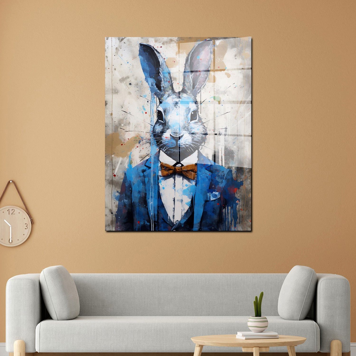 Artedinoi Acrylglasbild Hase Acrylglasbild Wandbild Pop Art Abstrakt Bunt Tier Deko XXL, Abstrakter Hase in leuchtenden Farbflächen