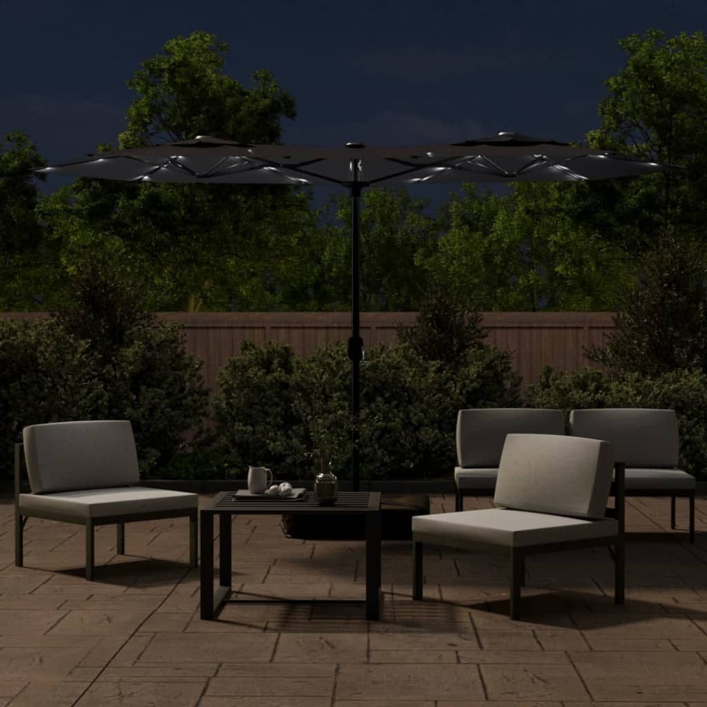 Thumbnail - vidaXL Sonnenschirm Doppel-Sonnenschirm mit LED-Leuchten Schwarz 316x240 cm