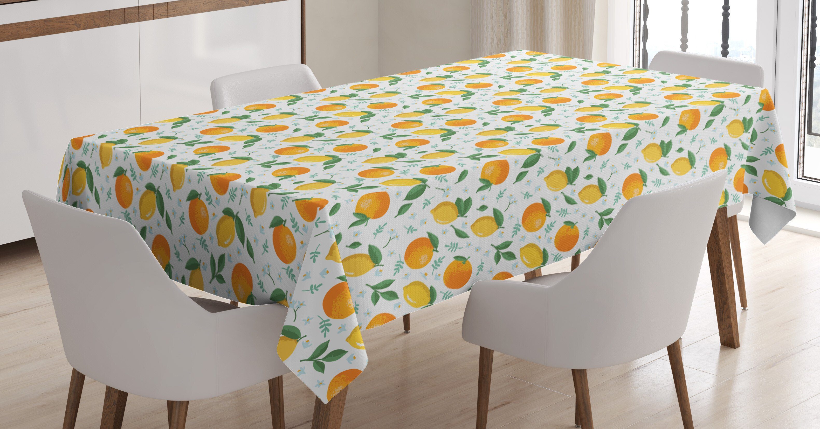 Abakuhaus Tischdecke Farbfest Waschbar Für den Außen Bereich geeignet Klare Farben, Zitrusgewächs Zitronen und Orangen Blumen