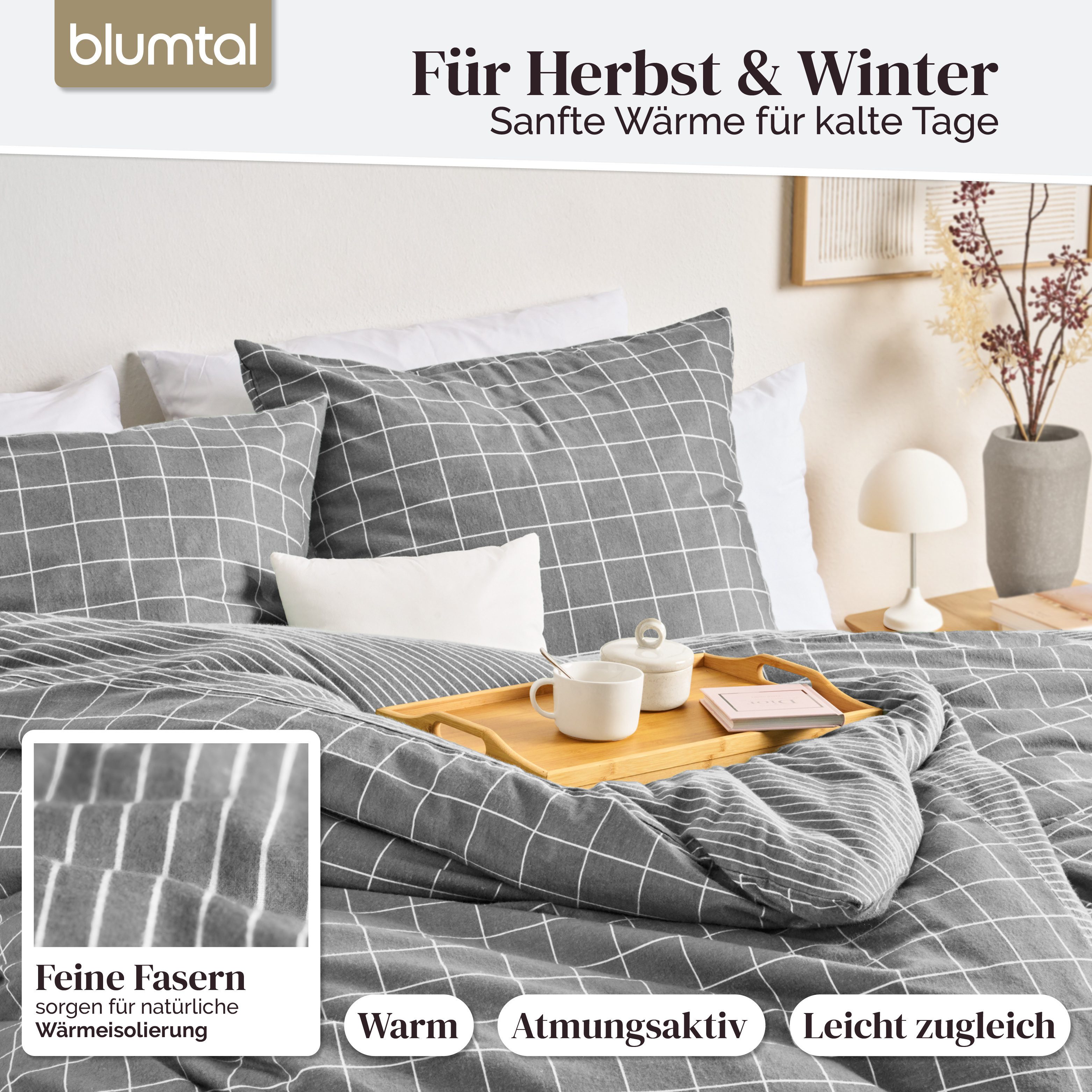 Blumtal Bettwäsche Biber Bettwäsche Oeko-TEX zert. Flanell Bettwäsche Baumwolle 100%, 60 °C waschbar