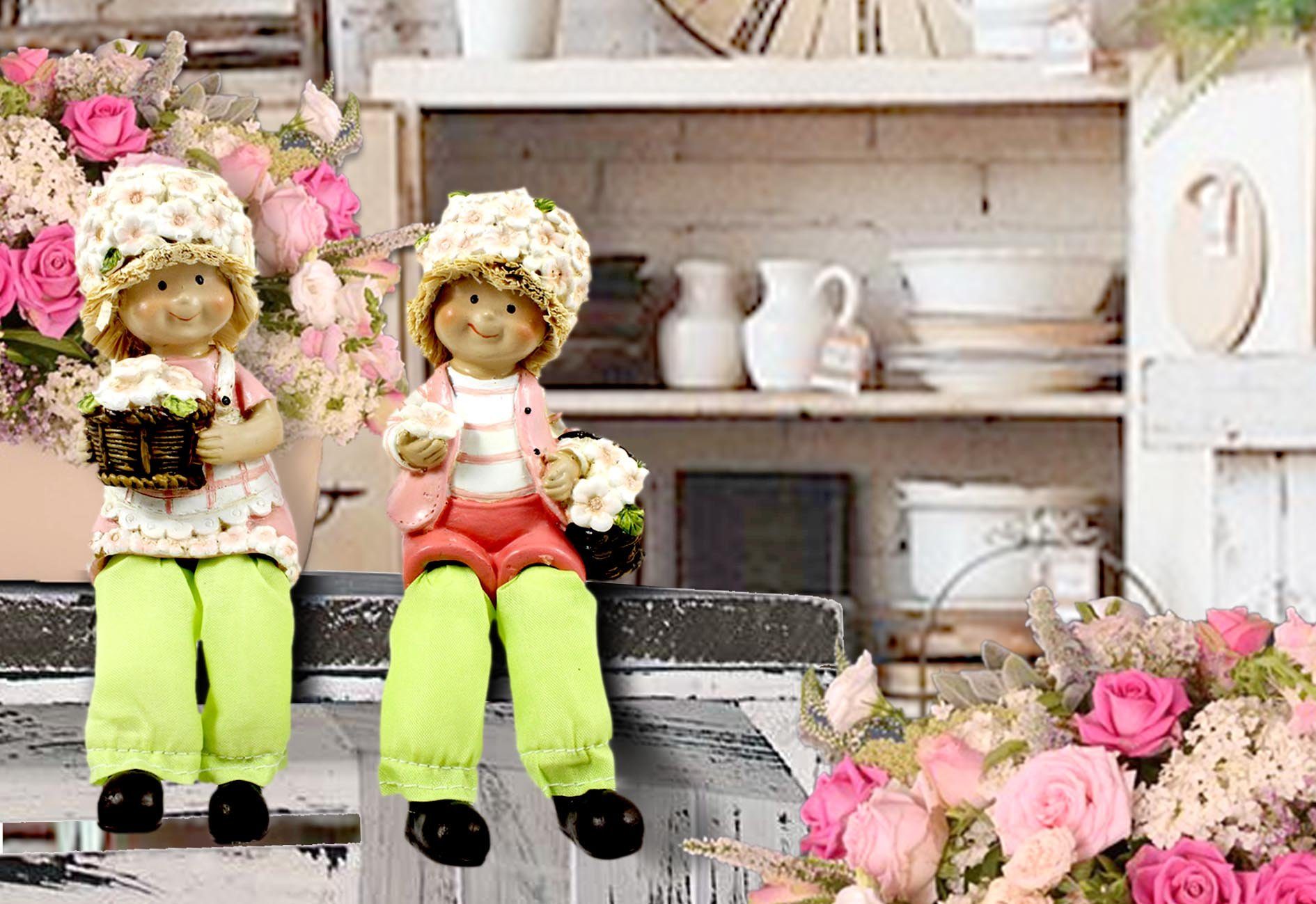 ELLUG Dekofigur 2er Set Blumenkinder Blumenhut Kantenhocker Schlenkerbeine günstig online kaufen
