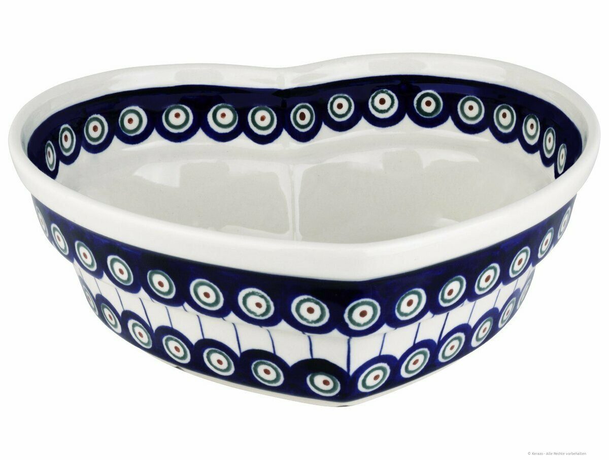 Bunzlauer Keramik Backform Bunzlauer Keramik 1,5L Herzschüssel Motiv Backform 22x7,7cm Dekor 8