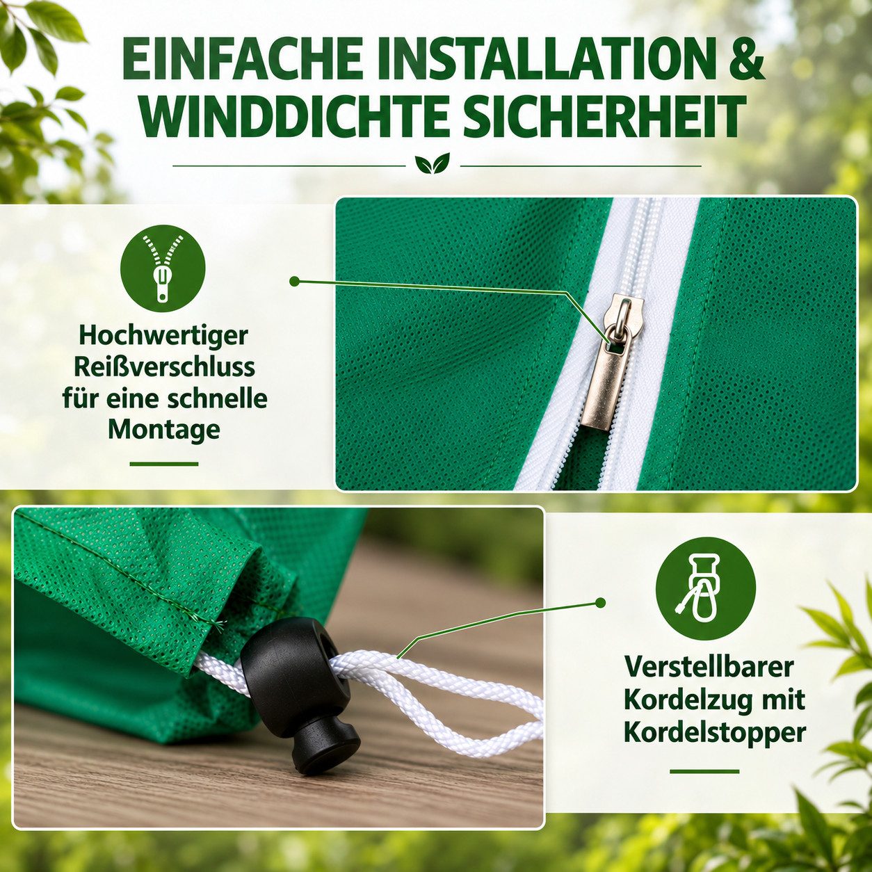BlingBin Winterschutzhaube 5 Stück Pflanzenschutznetz mit Reißverschluss Zugband Vogelgartennetz (5er Set, 5-St., 80cm*100cm, Vlies 75 g/m², Atmungsaktiv), Wint – Bild 3 von 5