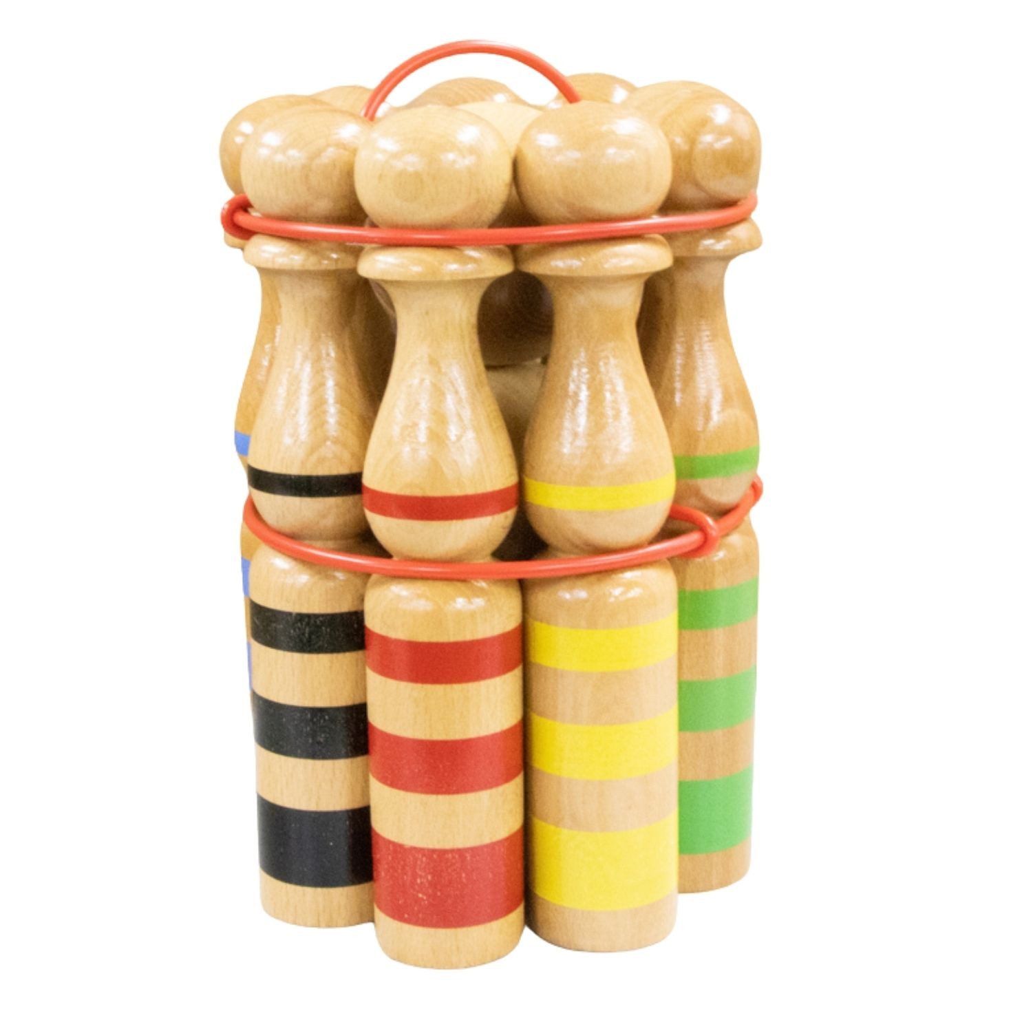 GICO Spielzeug-Gartenset Kegelspiel Kegel Set Bowling 30 cm Massivholz 30 cm, gestreift 3026