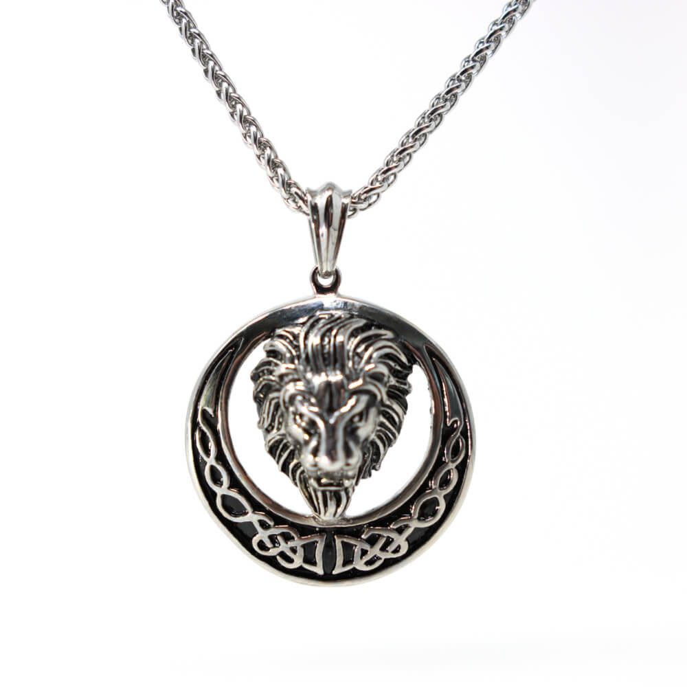 Kette mit Anhänger Lederkette Edelstahlkette 316L LÖWEN AMULETT