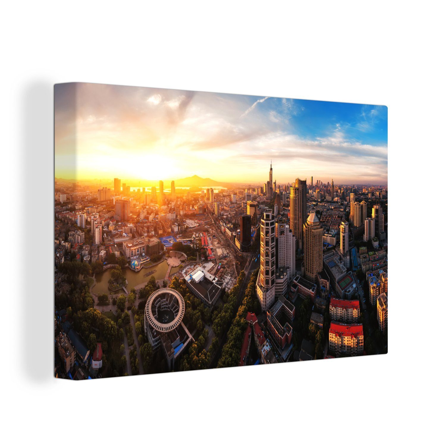 OneMillionCanvasses® Leinwandbild Panaroma der chinesischen Stadt Nanjing, (1 St), Wandbild Leinwandbilder, Aufhängefertig, Wanddeko, 30x20 cm