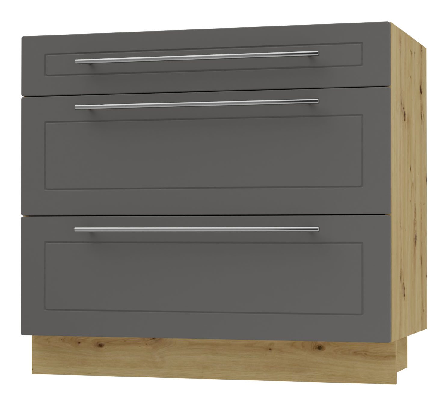 Feldmann-Wohnen Auszugsunterschrank Kvantum (Schubladen mit Teilauszug, Selbsteinzug und Soft-Close-Funktion, 1-St., Fronten mit dekorativen Fräsungen und leicht abgerundeten Ecken) 90x50x82cm eiche artisan - graphit (Q-D3M/90)