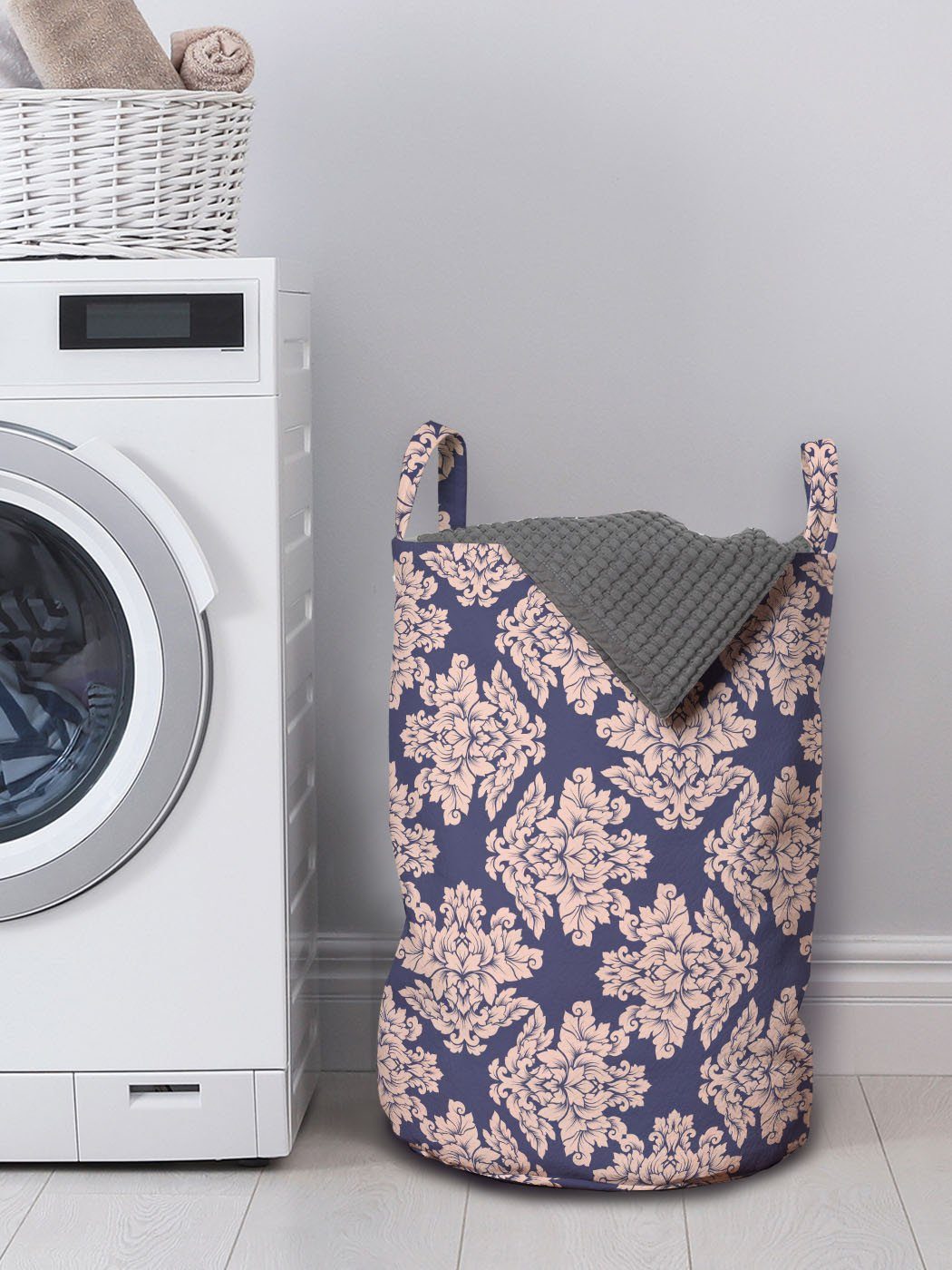 Wäschekorb für Weiche Abakuhaus Blooming Griffen Wäschesäckchen Kordelzugverschluss mit Waschsalons, Damast Pastell Damast