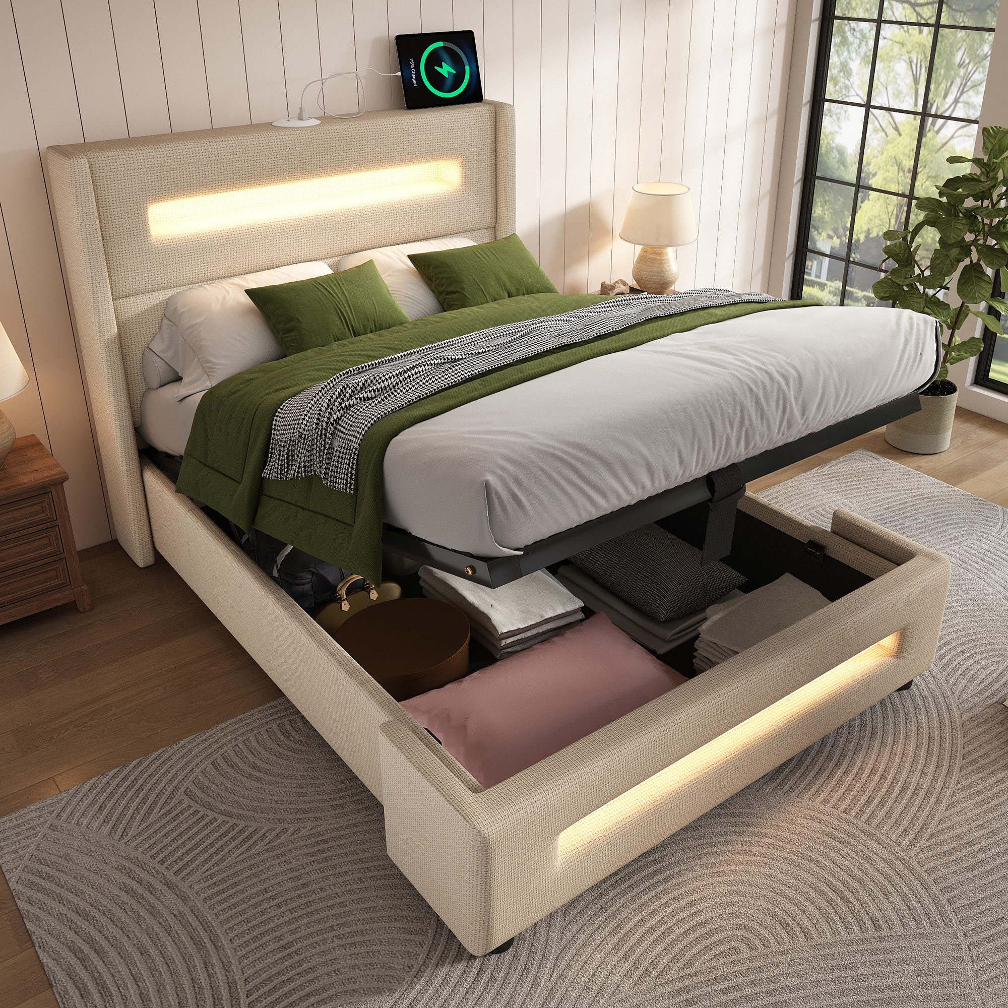 TavilaEcon Boxspringbett Modernes LED-Bett mit Ladestation günstig online kaufen