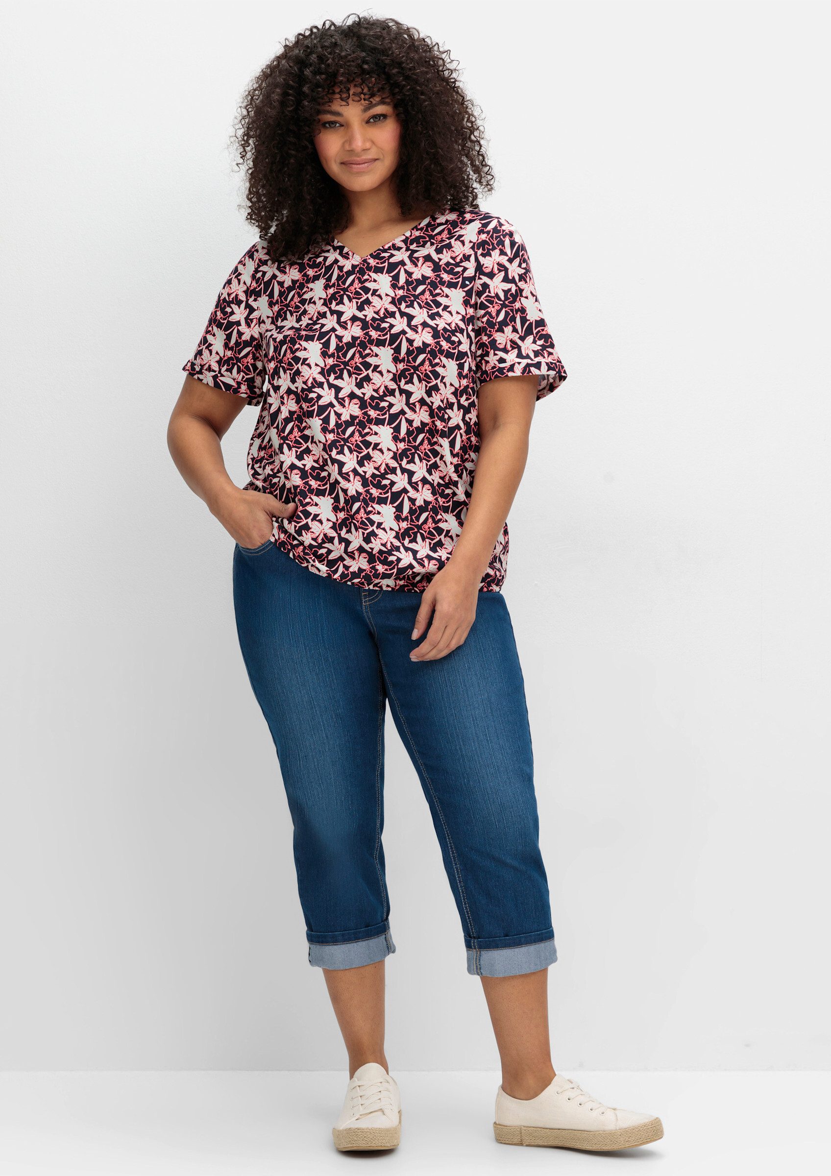 Sheego Klassische Bluse Tunika Kurzarm günstig online kaufen