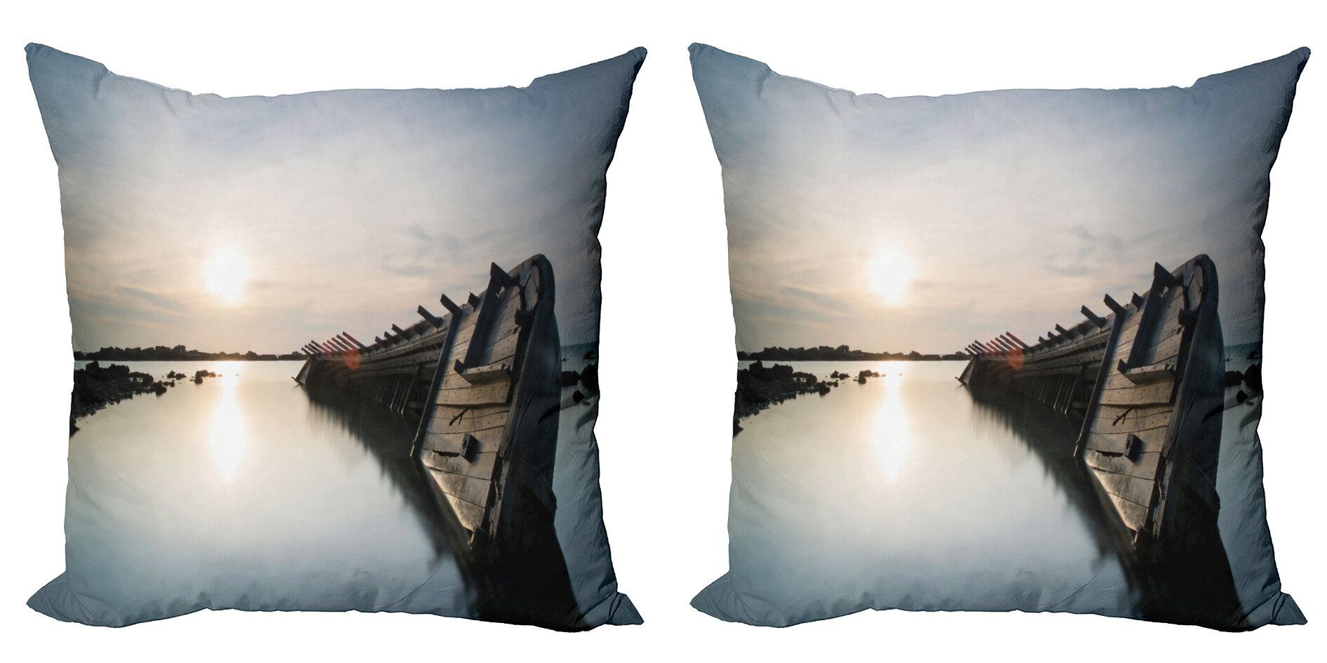Kissenbezüge Modern Accent Doppelseitiger Digitaldruck, Abakuhaus (2 Stück), Nautisch Sinkendes Boot Sonnenuntergang
