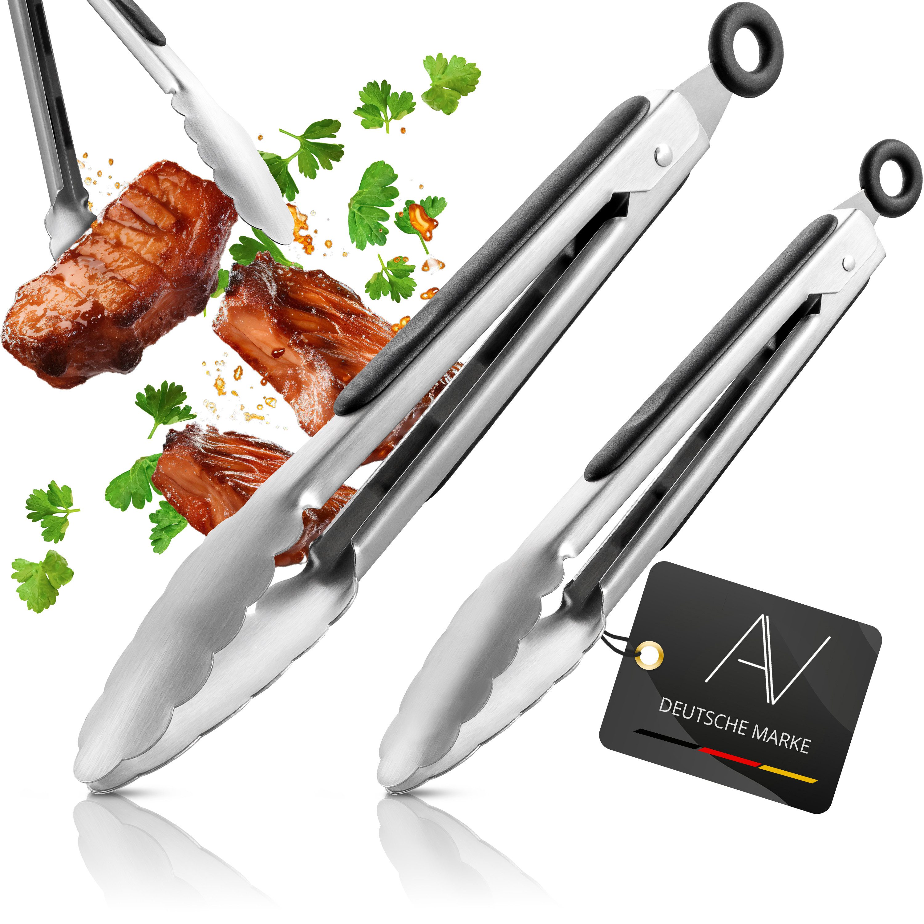 AVANA Grillzange Edelstahl Küchenzange 2er Set Kochzange Silikon Zange Mehrzweckzange, zum Kochen & Grillen