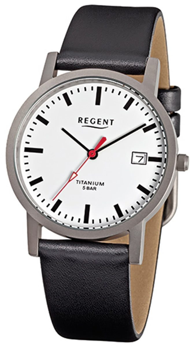 Regent Quarzuhr Regent Herren-Armbanduhr schwarz Analog, (Analoguhr), Herren Armbanduhr rund, mittel (ca. 34mm), Lederarmband