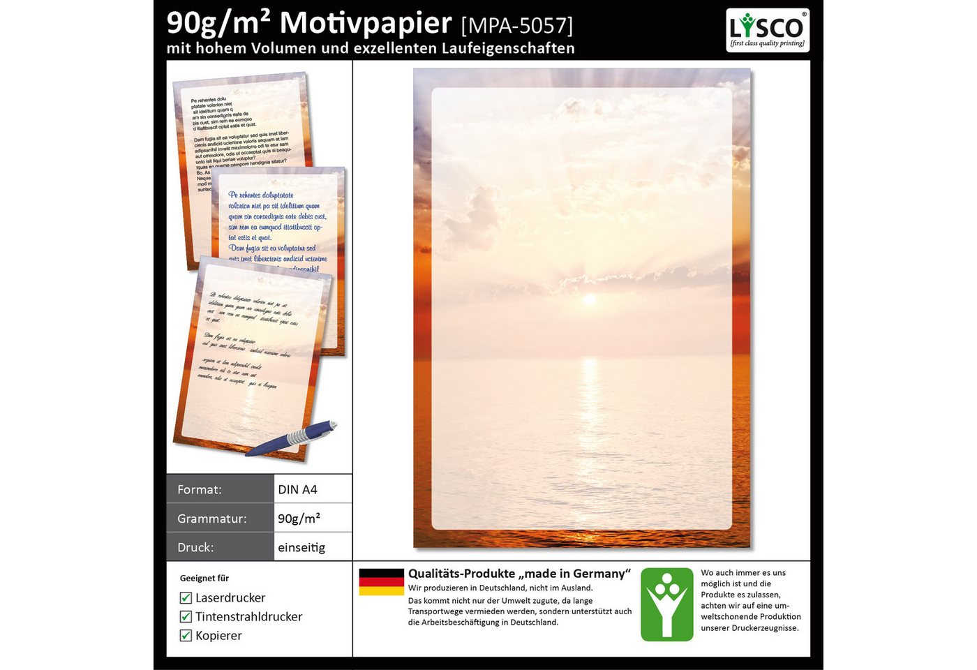 Thumbnail - LYSCO Briefpapier Motivpapier Sommer, Sonne, Urlaub DIN A4, gut beschreibbar, sommerliche Atmosphäre, für alle Drucker g...