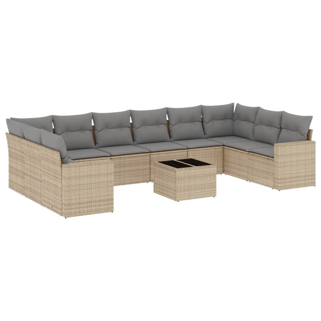 Sofaelement 11-tlg. Garten-Sofagarnitur mit Kissen Beige Poly Rattan