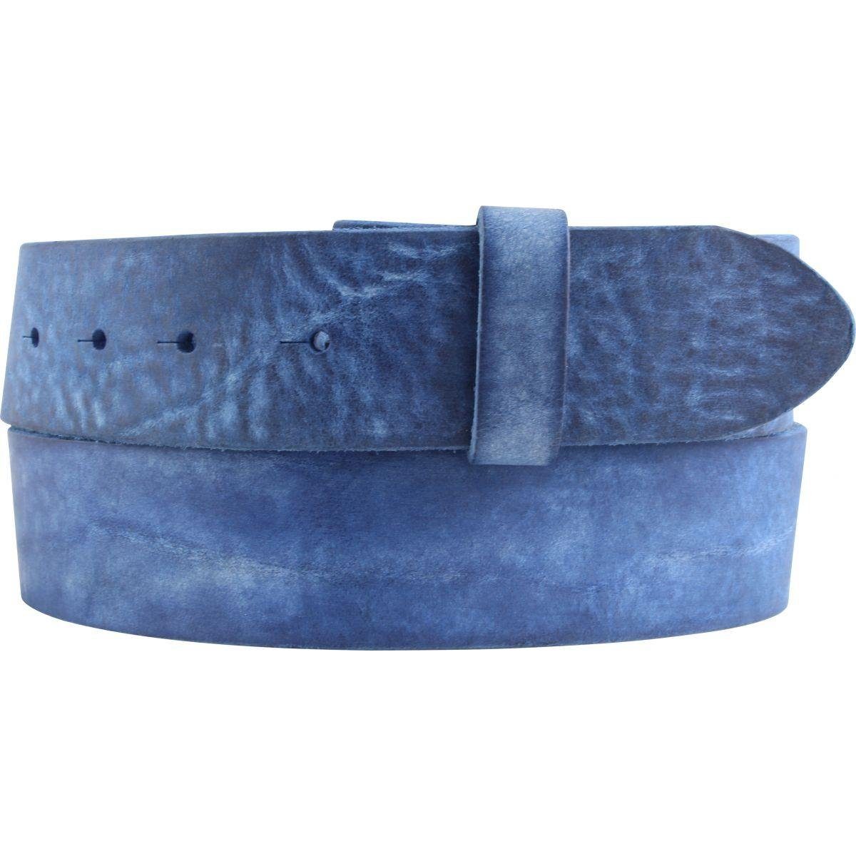 Ledergürtel Blau aus Jeans- ohne Schnalle BELTINGER weichem Gürtel - Vollrindleder Used-Look cm 4