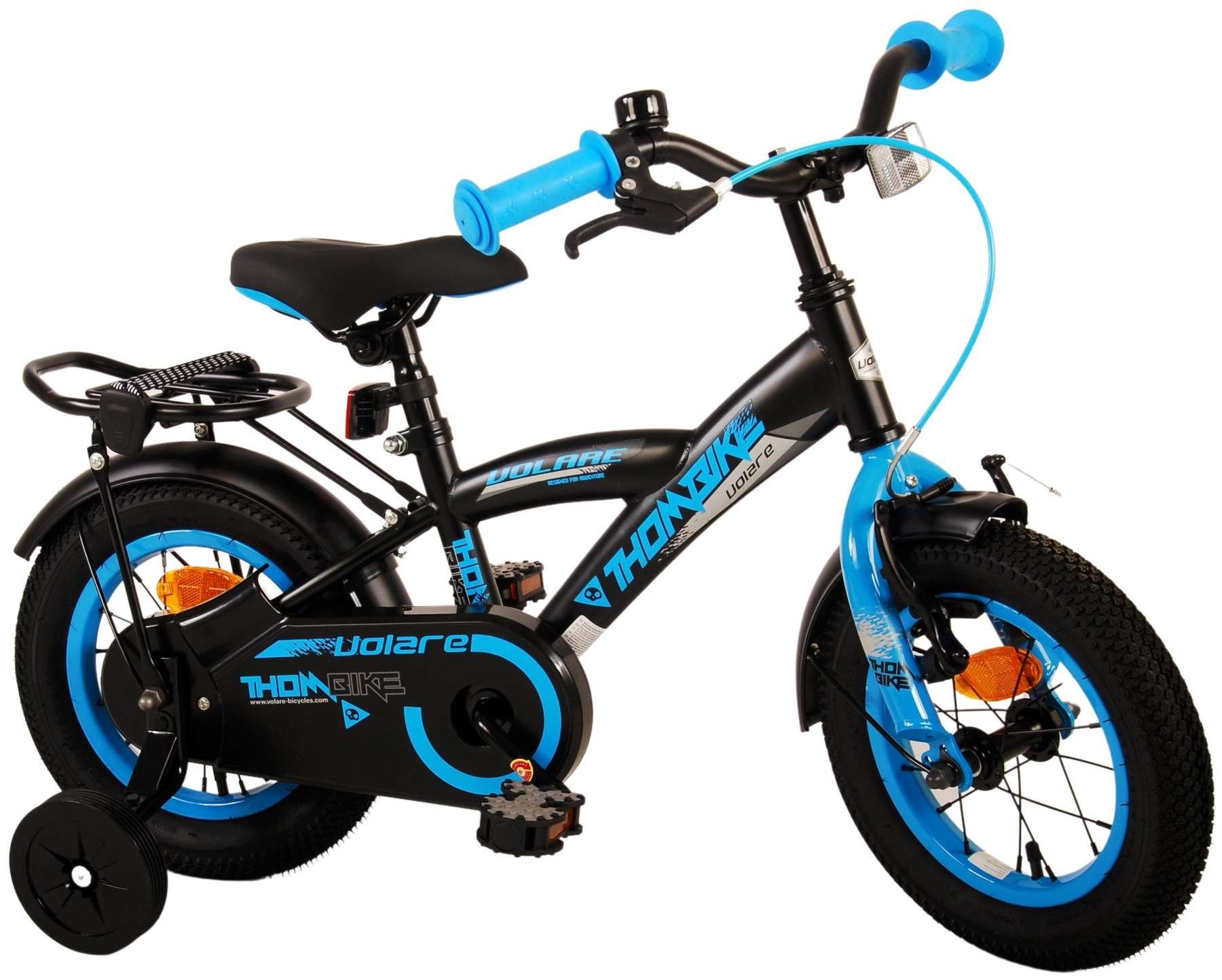 TPFSports Kinderfahrrad Volare Thombike 12 Zoll mit Rücktritt und Handbremse, 1 Gang, (Jungs Fahrrad - Rutschfeste Sicherheitsgriffe), Kinder Fahrrad 12 Zoll mit Stützrädern und Klingeln - Schwarz