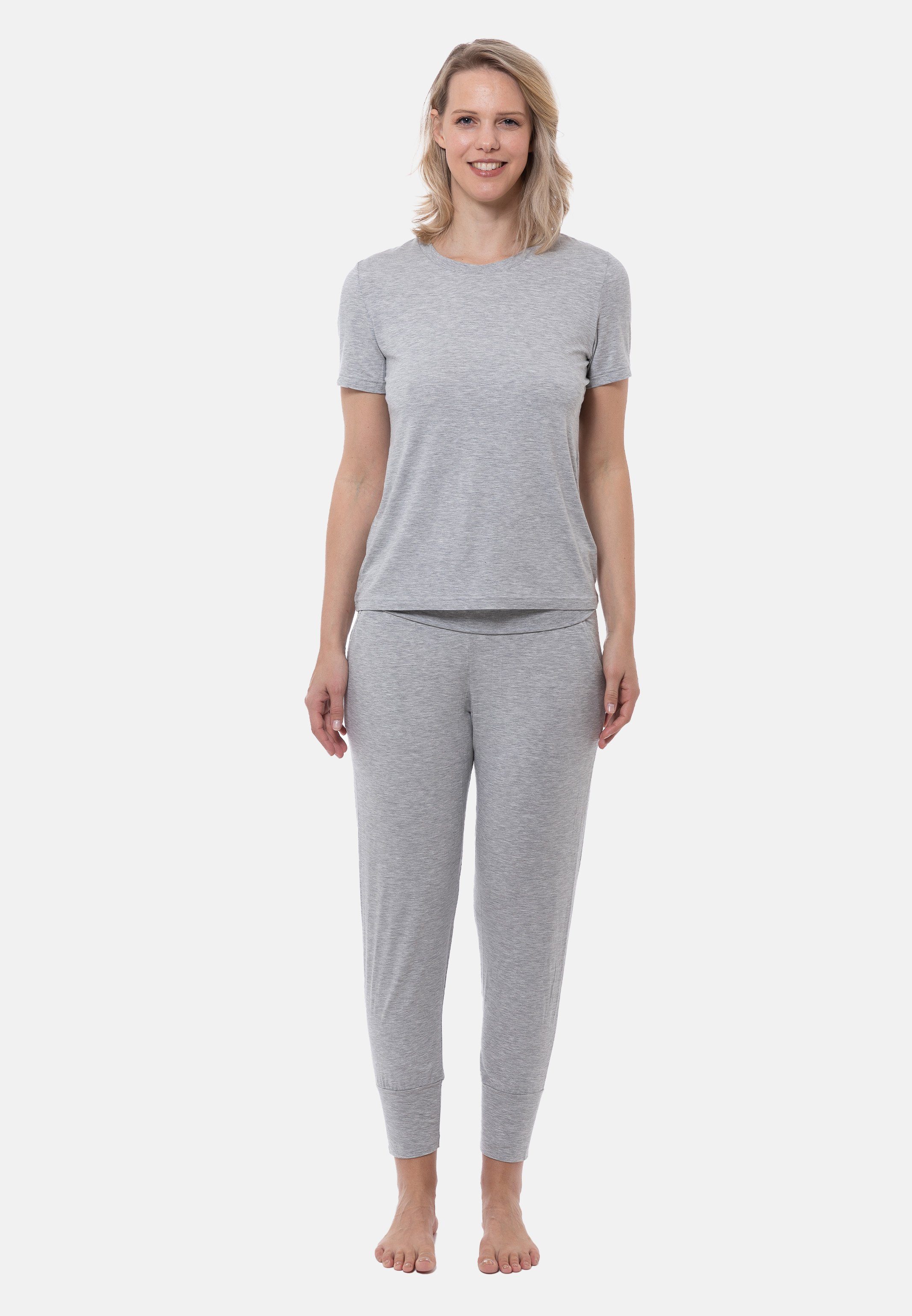 Mey Pyjama Sleepy & Easy (Set, 2 tlg) Schlafanzug - Lounge T-Shirt und 7/8 Yoga-Hose im Set Grey melange