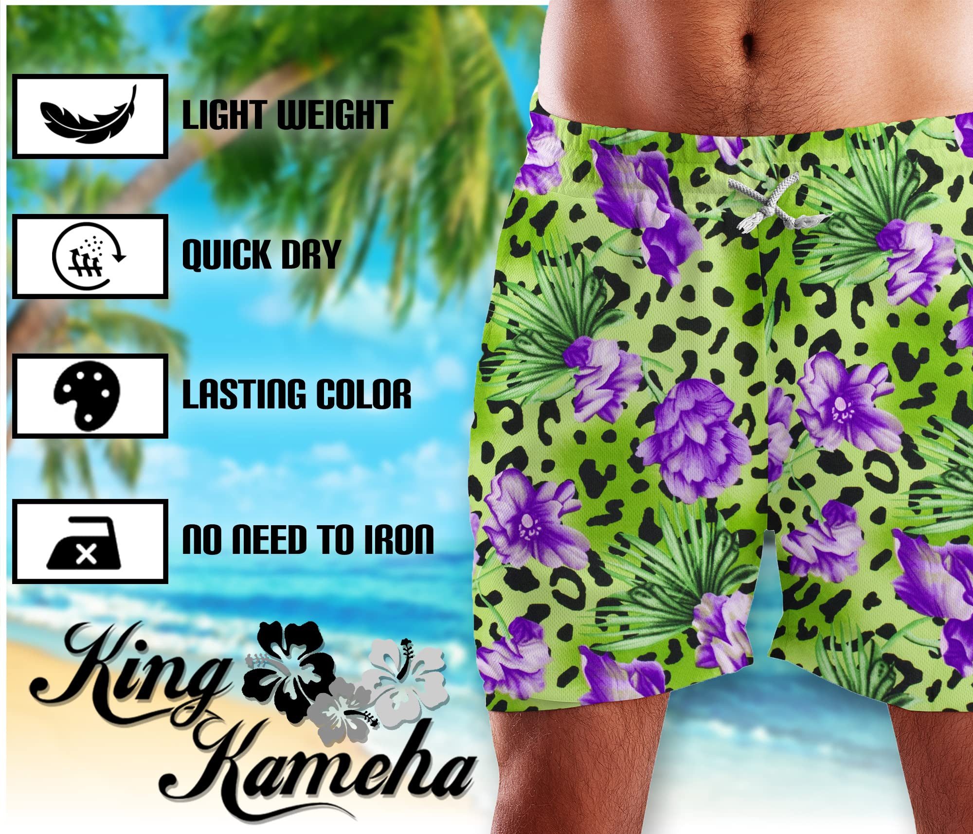 King Kameha Badeshorts Leopard Flowers Hawaii Bade-Shorts Mesh-Einsatz Verschluss Kordelzug Mit integriertem Mesh-Innenslip für extra Komfort