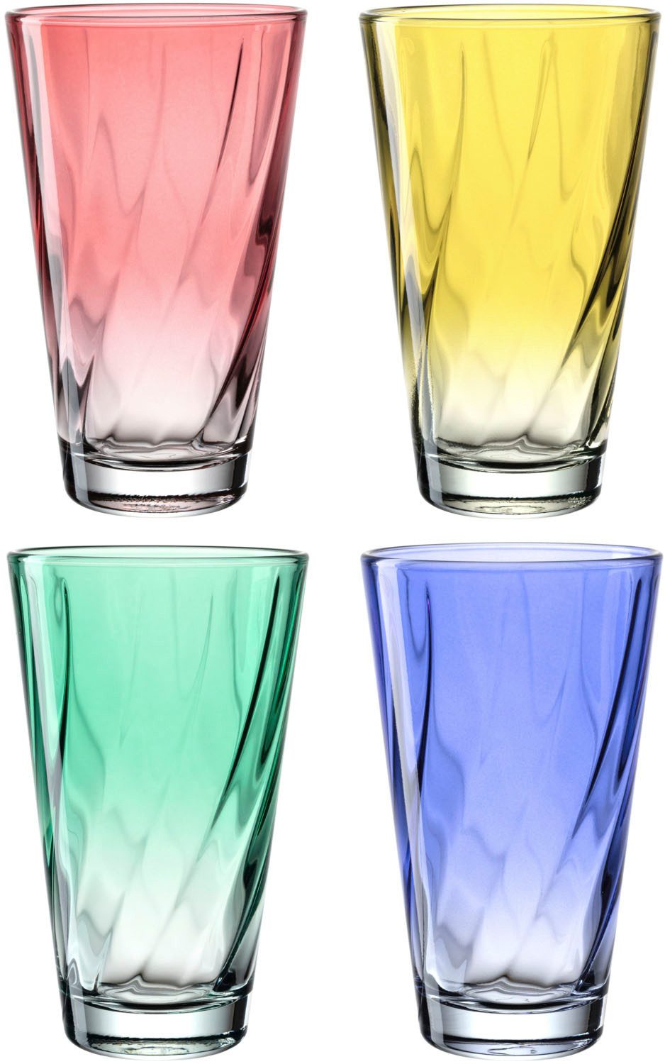 LEONARDO Gläser-Set Trinkglas, TWIST, 300 ml, farbig sortiert, 4er-Set, 4-tlg., Glas, Longdrinkbecher, spülmaschinengeeignet