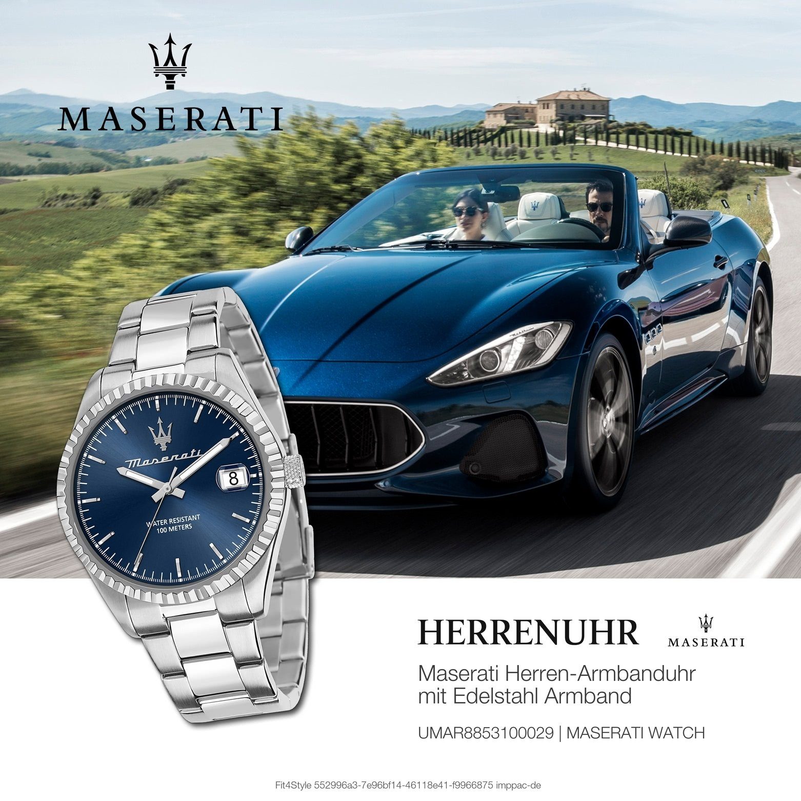 blau COMPETIZIONE, rund, (ca. Herrenuhr Maserati Quarzuhr groß MASERATI 43mm) Made-In Edelstahlarmband, Italy Herrenuhr