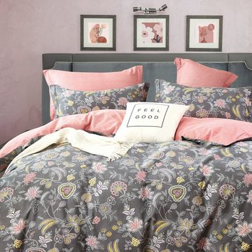 Bettwäsche Blumen, KEAYOO, Baumwolle, 2 teilig, Baumwolle Blumen Muster Bettwäsche mit Reißverschluss