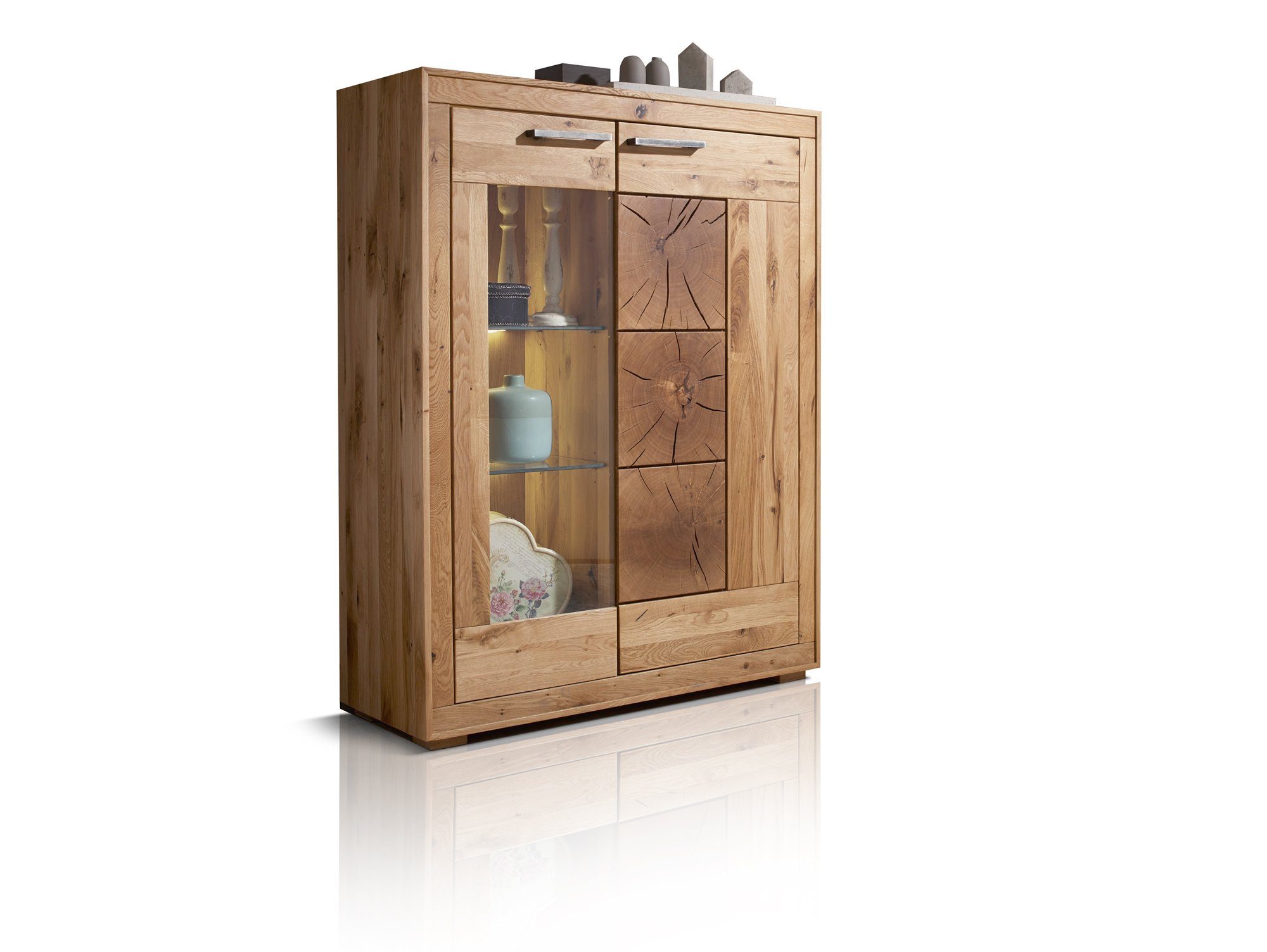 Moebel-Eins Highboard, WINSTON I Highboard links, Material Massivholz, Wildeiche geölt