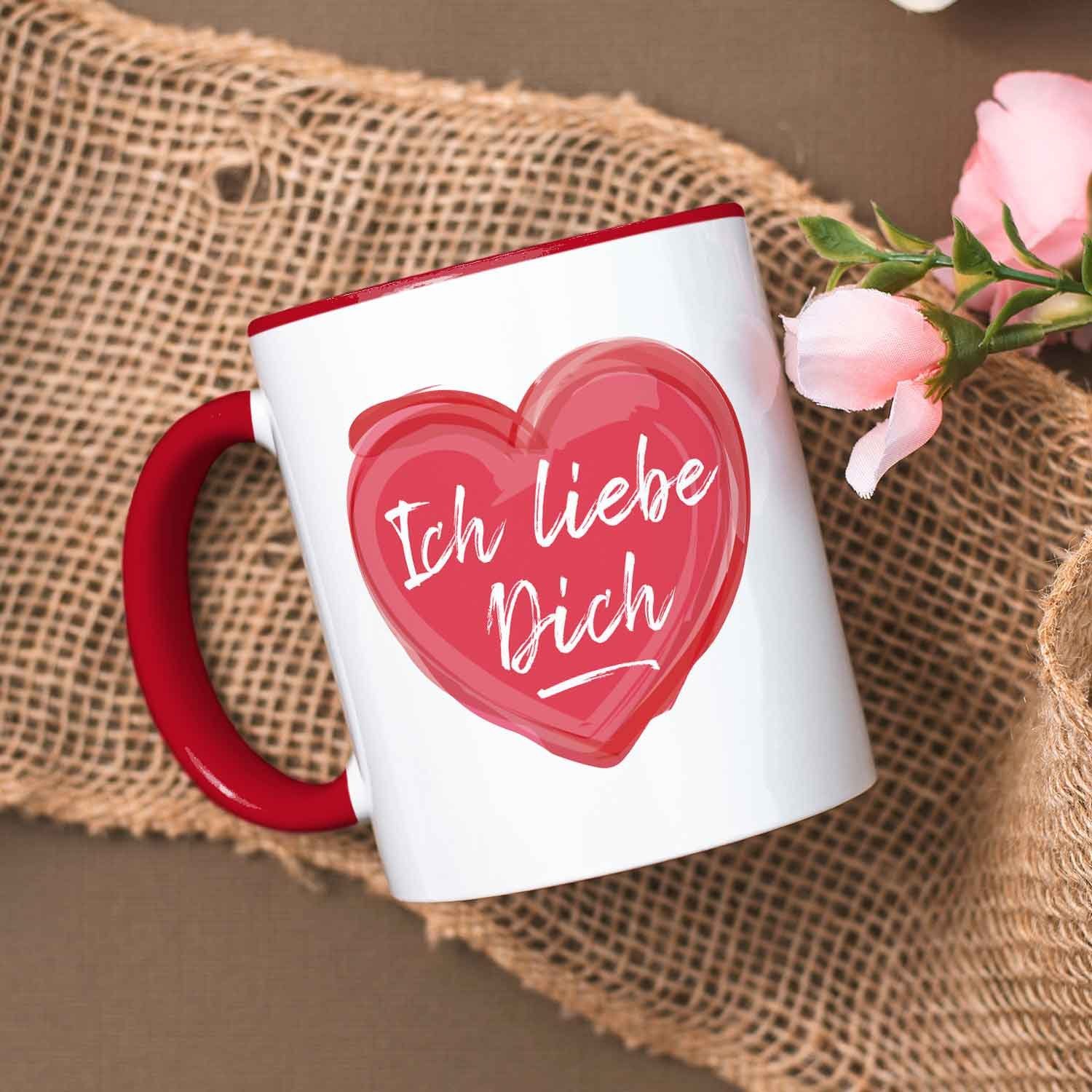 GRAVURZEILE Tasse mit Spruch - Ich liebe dich - Geschenk für Paare & Verliebte, Keramik, Farbe: Rot