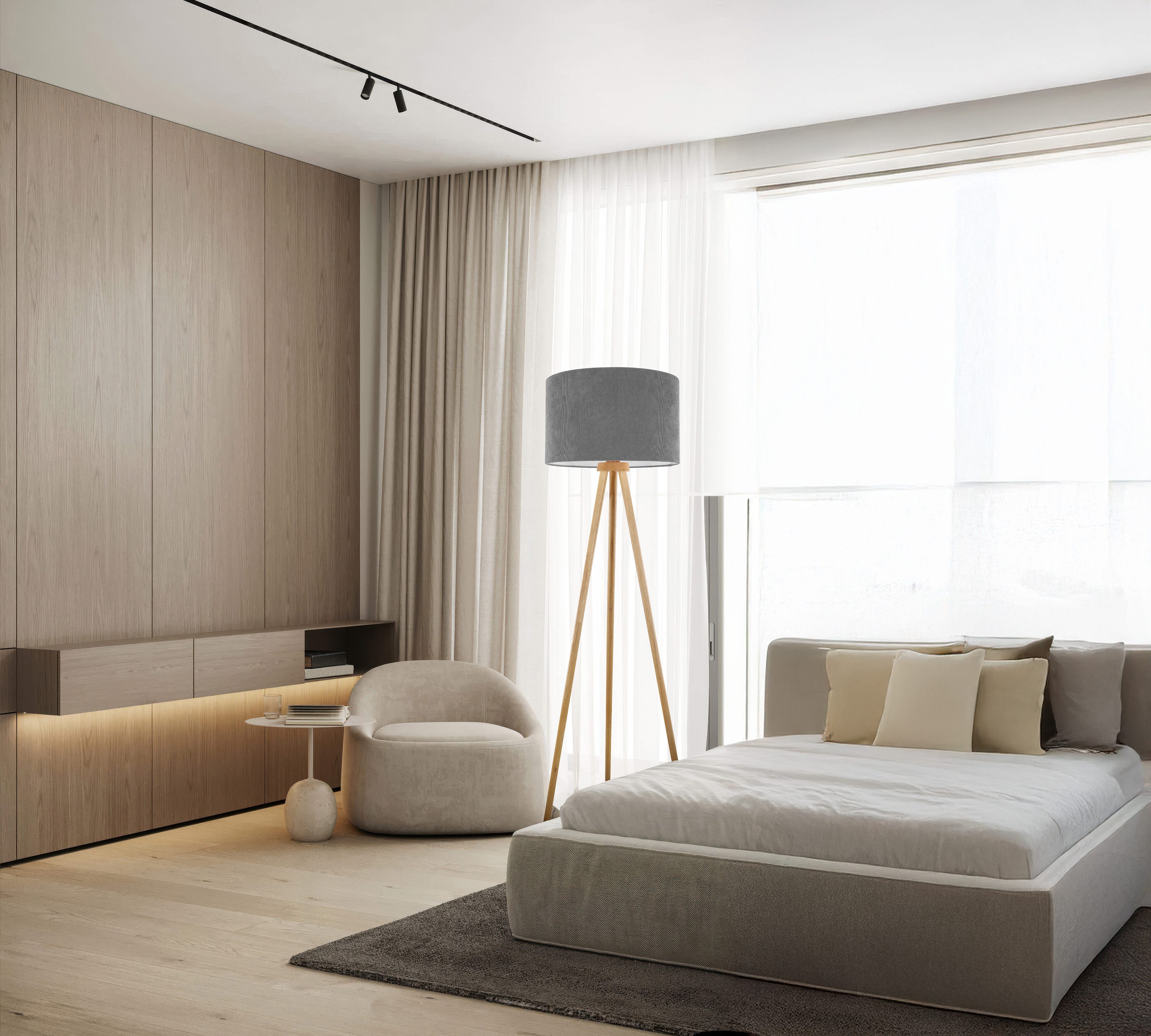 OTTO home Stehlampe Torell - Dreibein Stehleuchte, Textil, Dreibein Holz, exkl. LM E27, Leinen oder Cord, Textilschirm