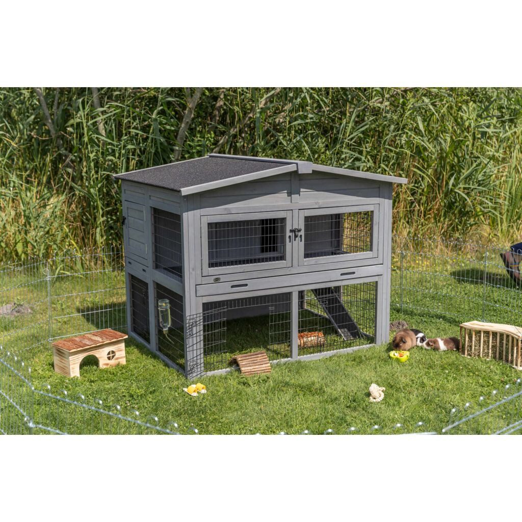 TRIXIE Kleintierstall Kleintierstall XL mit Freilaufgehege - grau - 135 × 115 × 112 cm