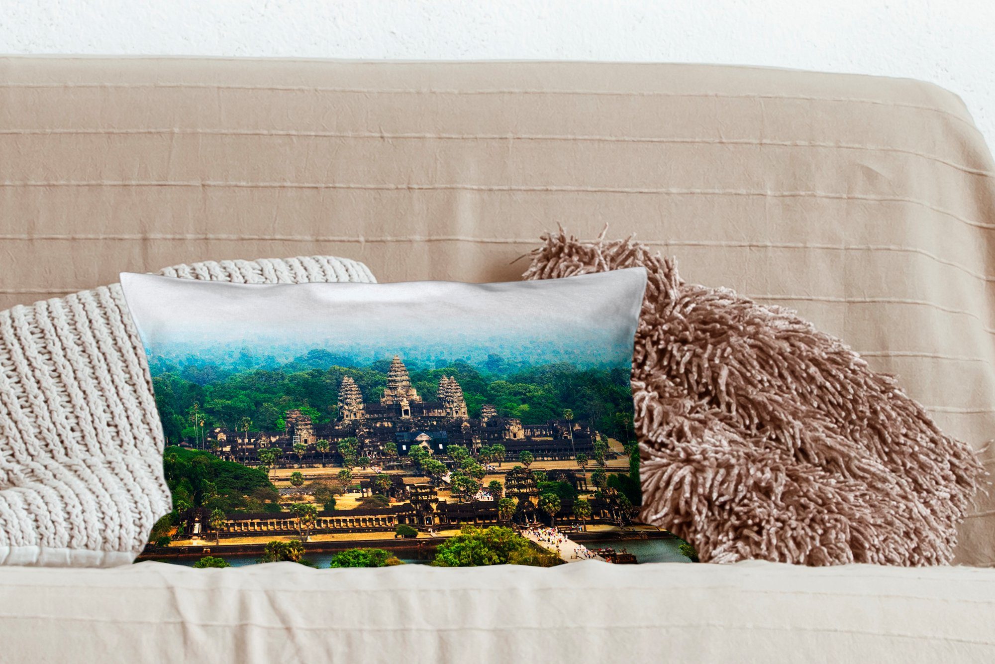 Schlafzimmer Tempels Dekokissen Dekoration, Luftaufnahme Füllung, mit Wohzimmer des Kambodscha, Dekokissen Wat Zierkissen, in von MuchoWow Angkor
