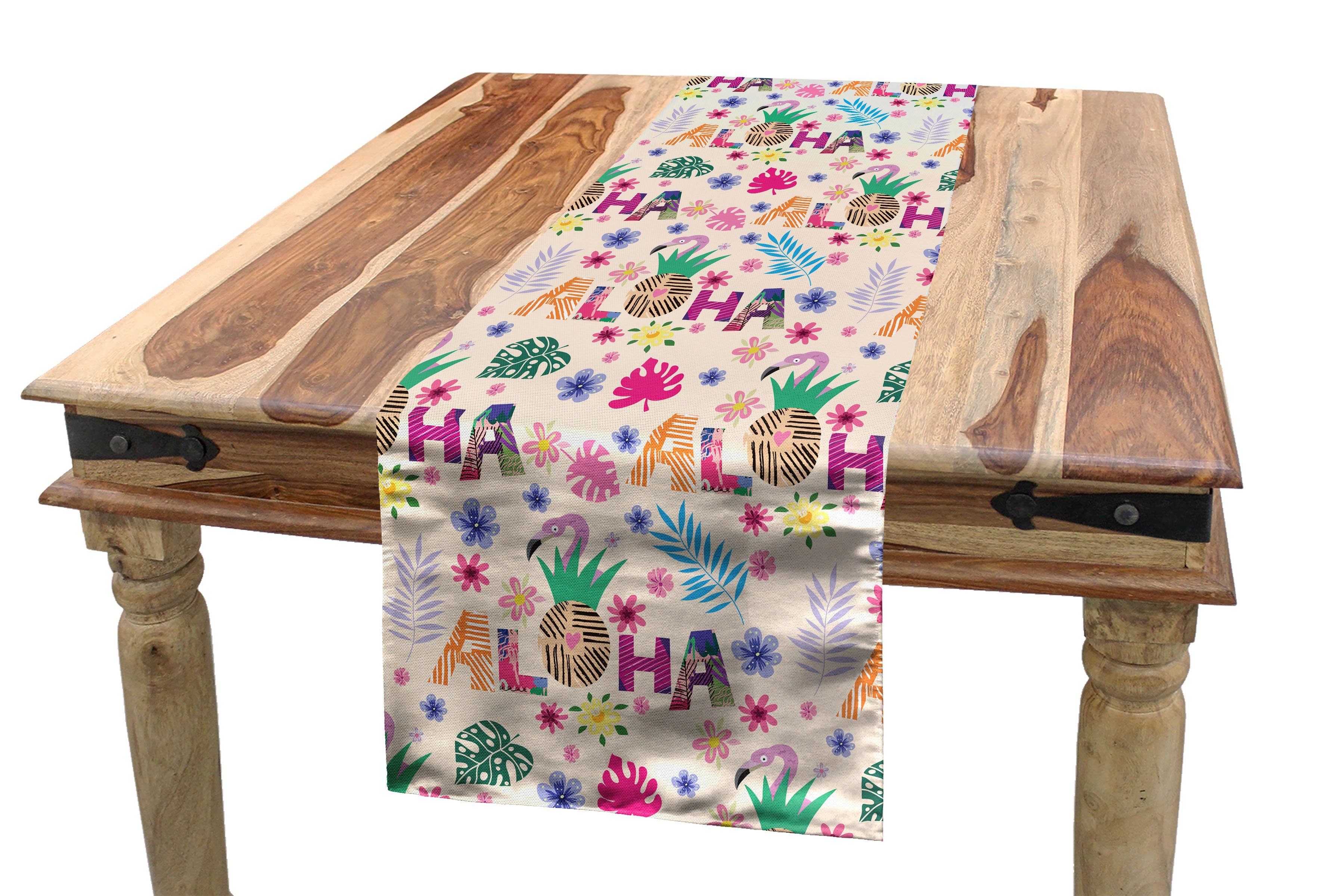 Abakuhaus Tischläufer Esszimmer Küche Rechteckiger Dekorativer Tischläufer, Tropical Hawaiian Elements-Blumen | Tischläufer