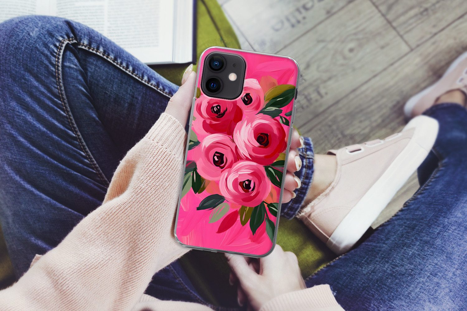 MuchoWow Handyhülle für Apple iPhone 12 Mini Blumen - Farbe - Rosa, Smartphone-Bumper, Print, Handy Schutzhülle Dünn