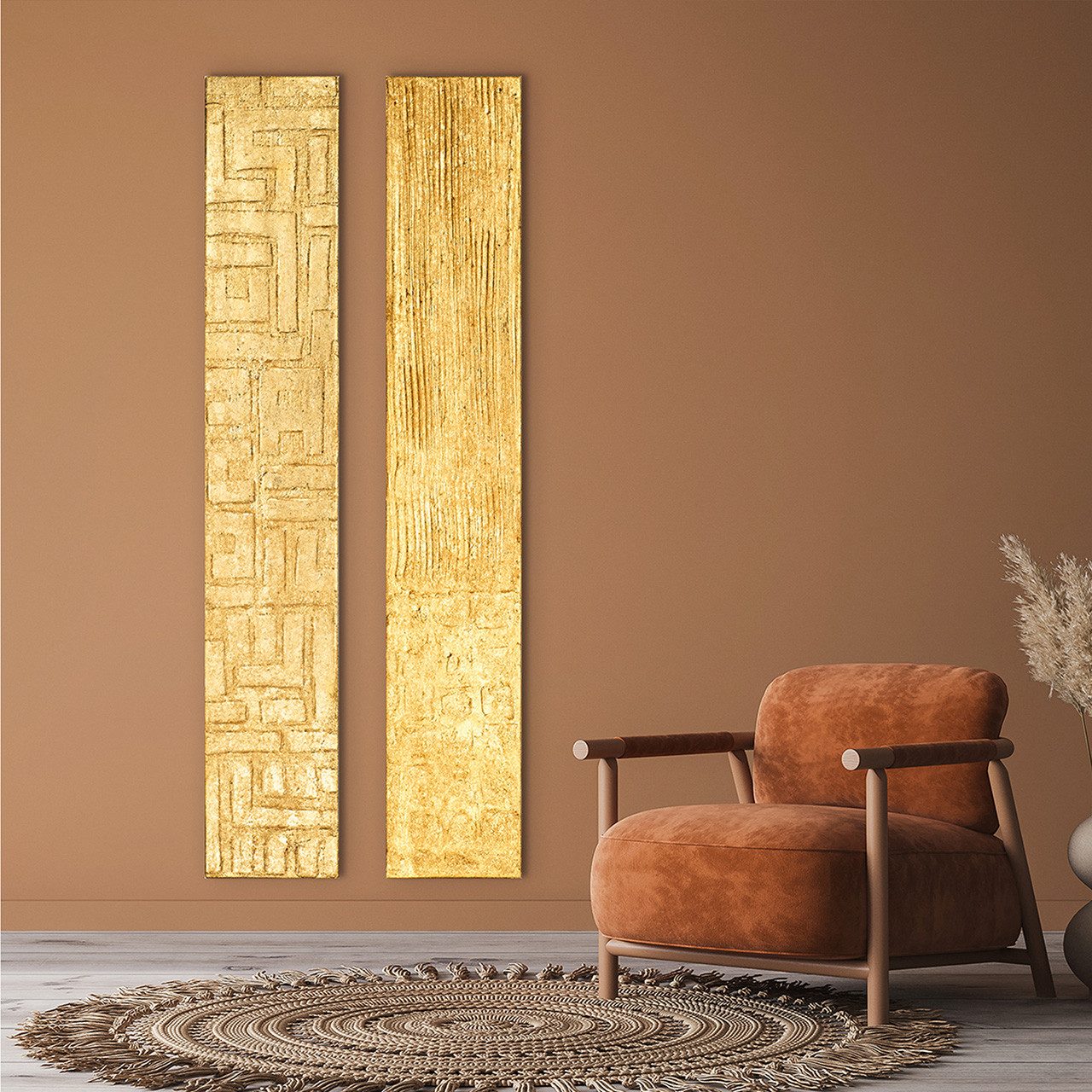 ArtUniverse Gemälde Slim Golden Structure 25 x 150 cm, Abstrakt