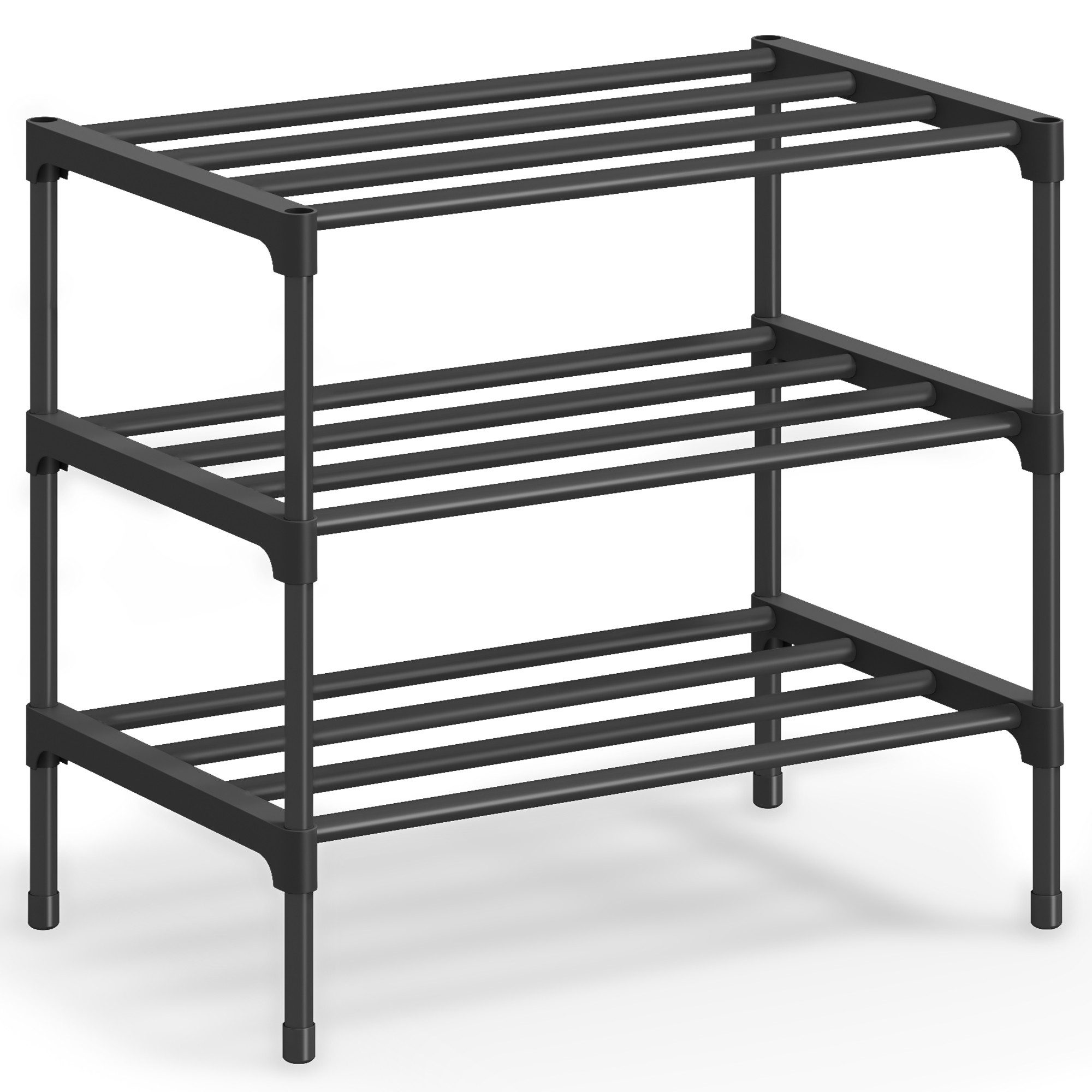SONGMICS Schuhregal 3 Ebenen, Schuhablage schmal, Schuh-Organizer Metall, platzsparend, stapelbar, 30 x 45 x 48,5/66 cm