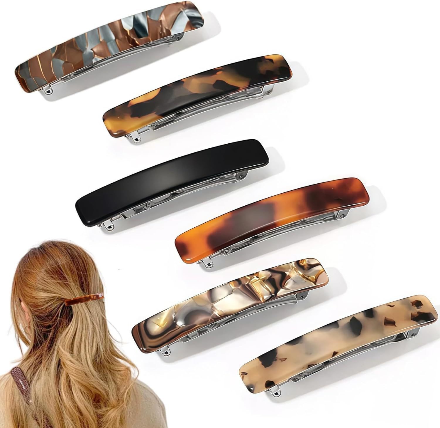 Zaewry Haarspange 6er-Set französischer Haarspangen, Vintage-Damen-Haaraccessoires, 7,5 cm automatische Klick-Haarspangen, geeignet für …