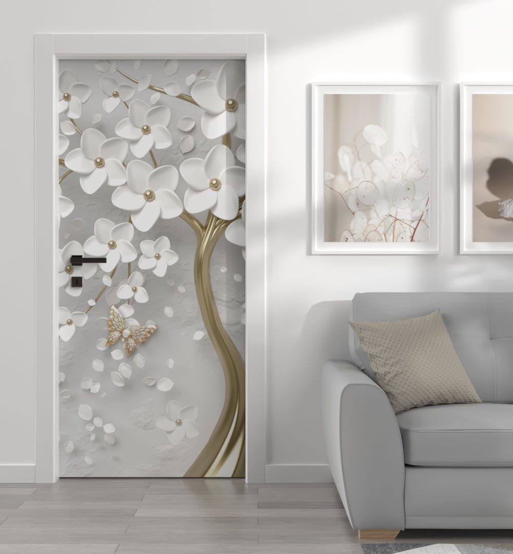 MyMaxxi Dekorationsfolie Türtapete Türposter Türfolie selbstklebend blühender Blütenbaum Folie, (Baum gold weiss, 1St.}, Klebefolie Tür aufgerollt), Selbstklebend