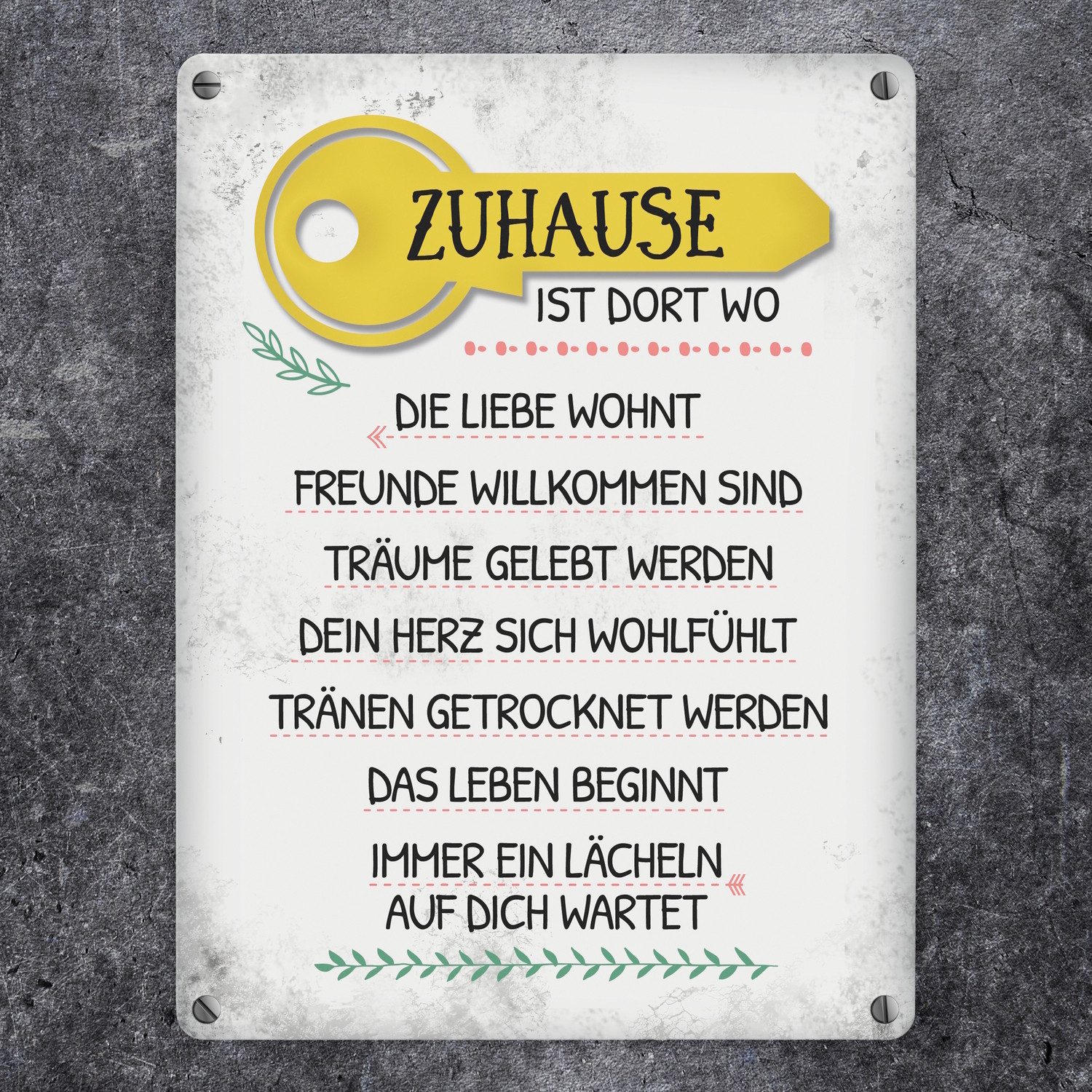 speecheese Metallschild Zuhause ist dort Metallschild mit Schlüssel Motiv Familie Freunde – Bild 2 von 2