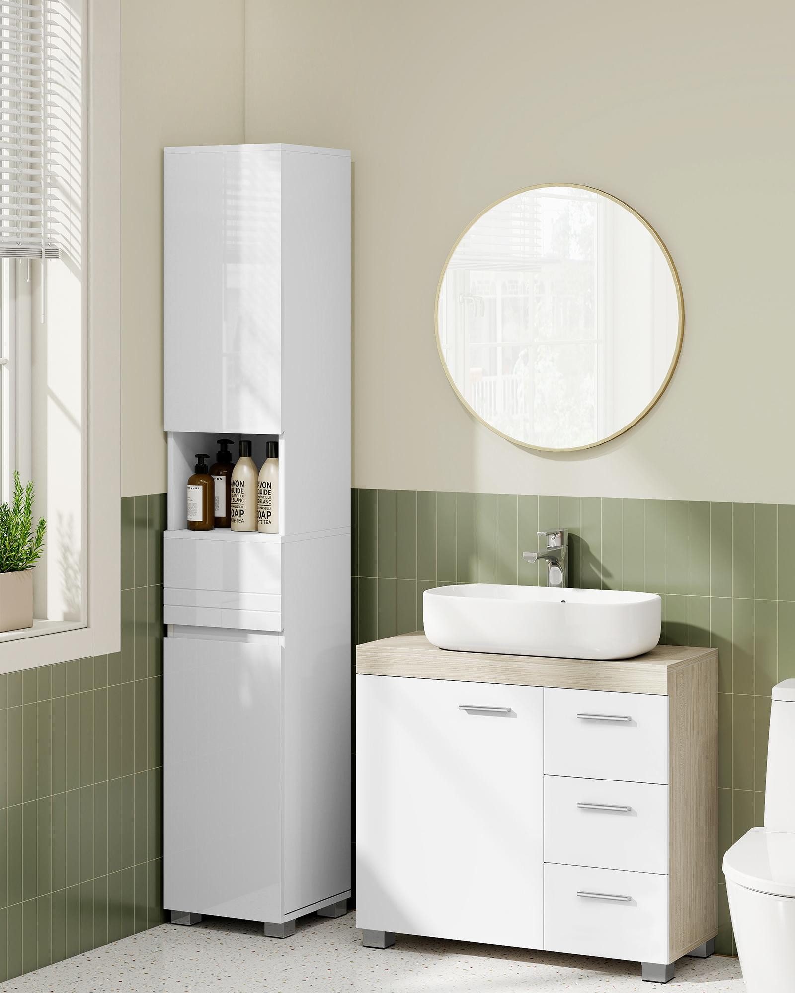 VASAGLE Waschbeckenunterschrank Badezimmerschrank Badschrank mit 3 großen S günstig online kaufen