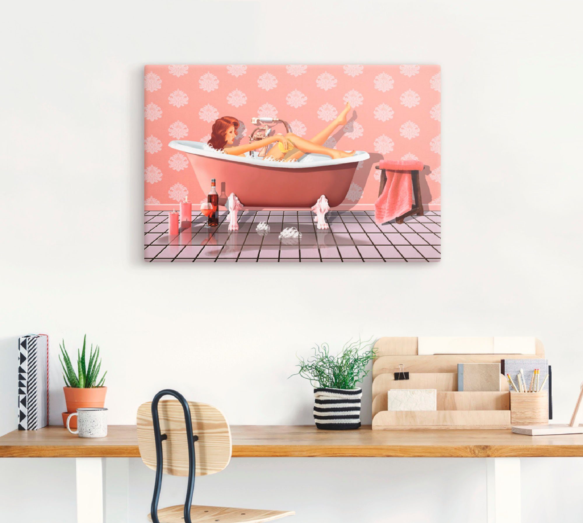 Artland Leinwandbild Pin Up Girl beim Badevergnügen, Frau (1 St), auf Holzrahmen gespannt