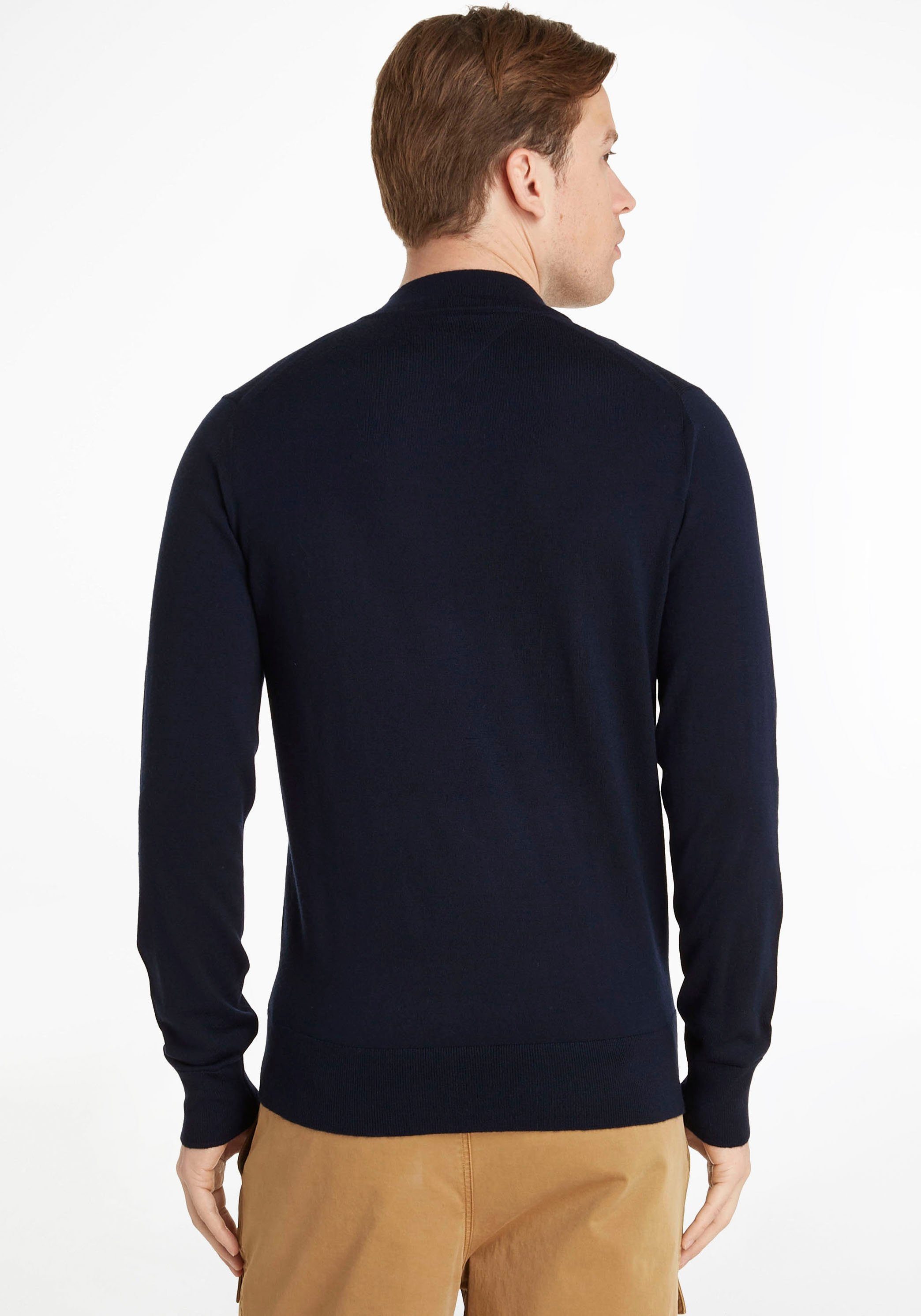 GAUGE NECK aus MERINO FINE Wolle Hilfiger dunkelblau MOCK Strickpullover TAILORED Tommy reiner