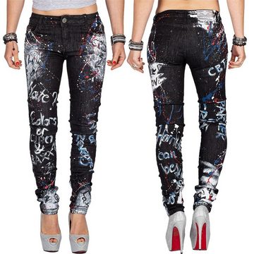 Cipo & Baxx Slim-fit-Jeans Mid Waist Hose BA-WD389 mit Schriftzügen und Farbakzenten