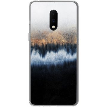 MuchoWow Handyhülle Abstrakt - Gold - Luxus - Blau, Phone Case, Handyhülle OnePlus 7, Silikon, Schutzhülle